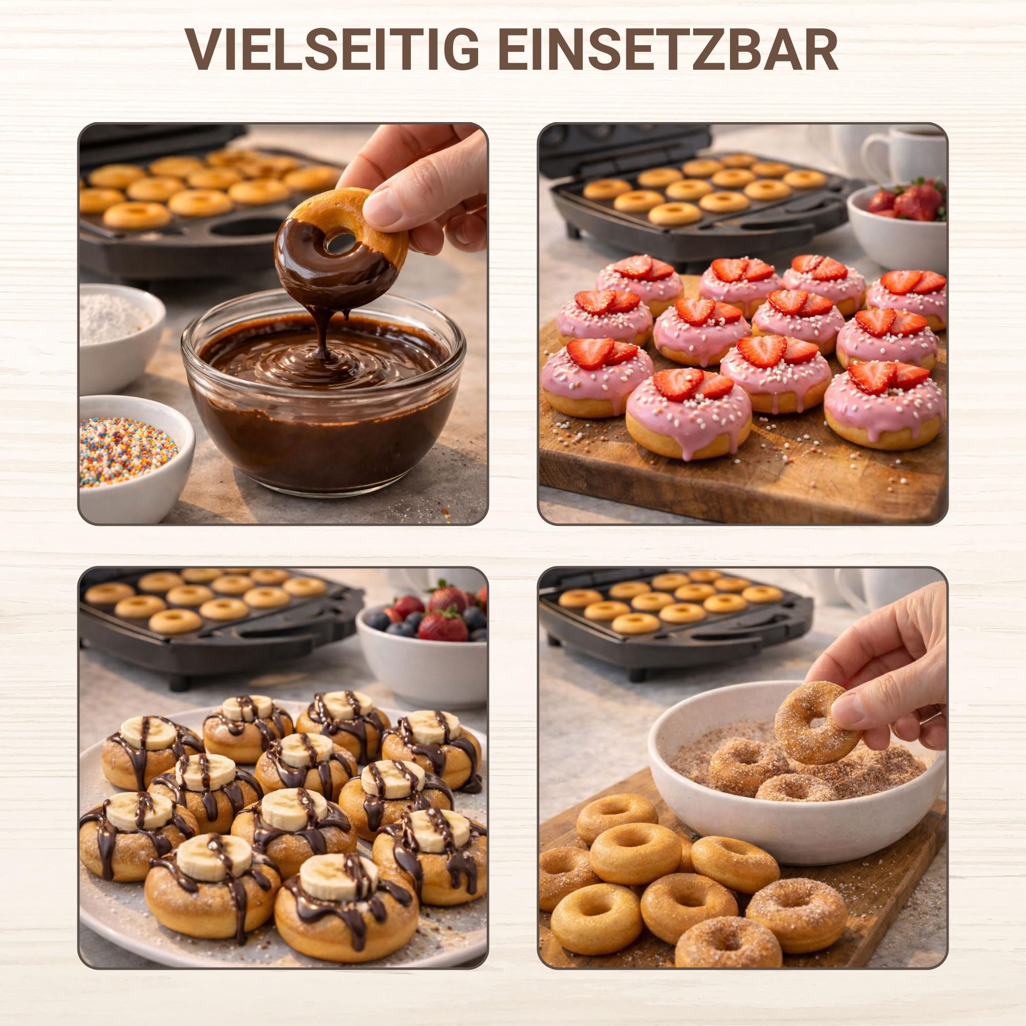 Syntrox Germany Kombigerät mit Wechselplatten, 2000 Watt Leistung, Edelstahl, Silbernes Design, Antihaftbeschichtet, einfache Reinigung, Küchenmaschine (Donut)