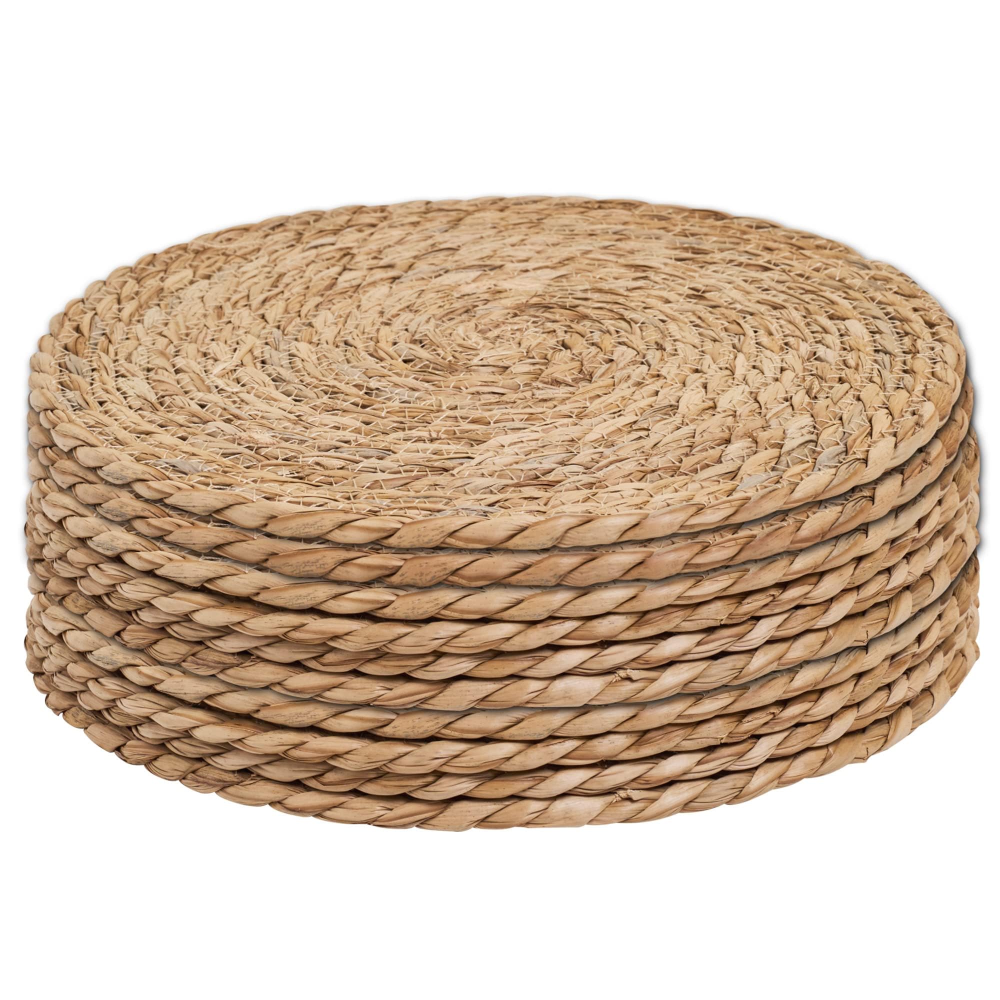 6 Pcs Woven Placemats,12" Round Rattan Placemats,Natural Hand-Woven Water Hyacinth Placemats,Farmhouse Weave Place Mats,Rustic Braided Wicker Table Mats (12inch Set of 6)
