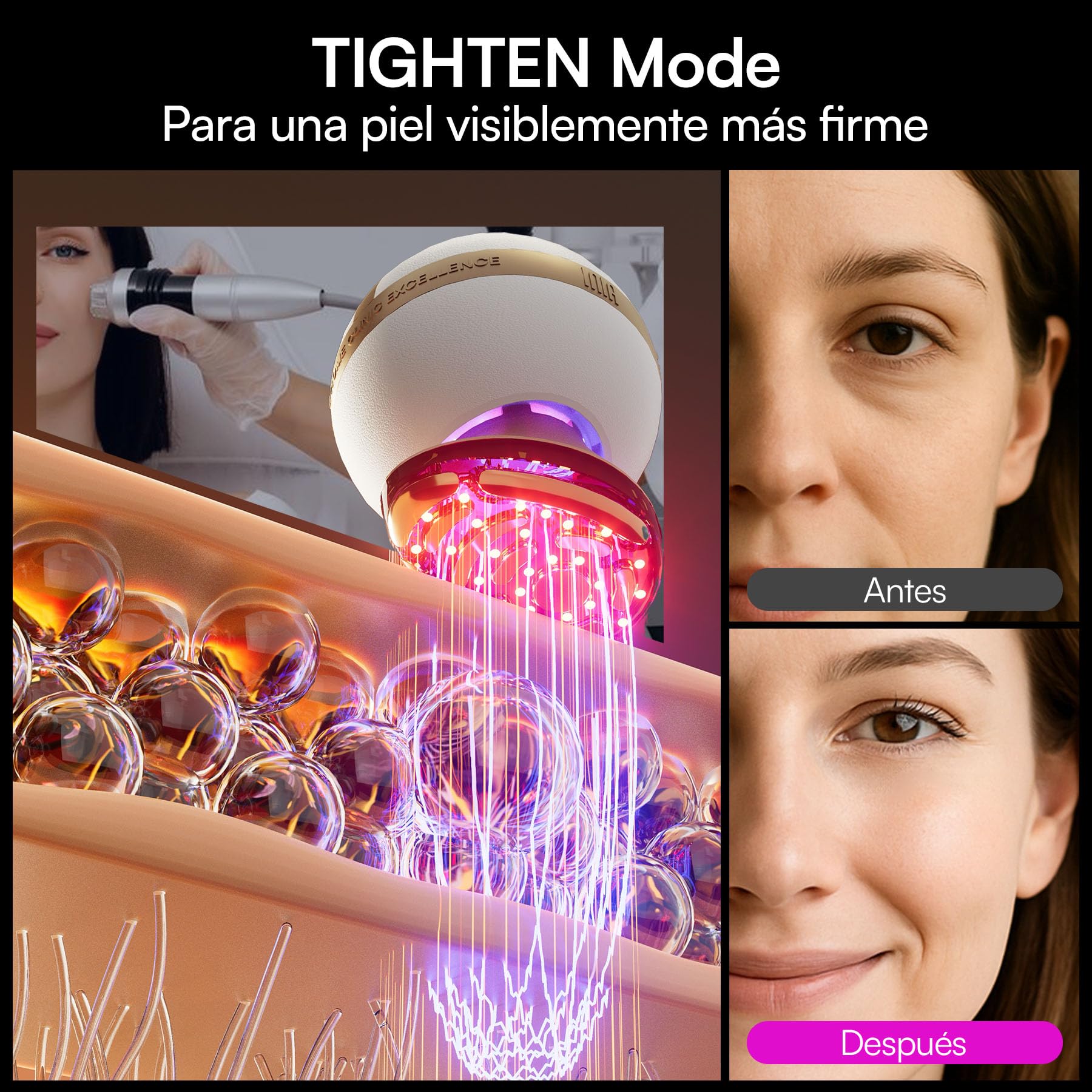 INIA SPHERA Dispositivo Facial de Microcorriente 8 en 1 Mejorado para Rostro y Cuello – Luz Roja, Función Térmica y Fría, 5 Modos Personalizados, Cuidado de la Piel y Luminosidad en Casa