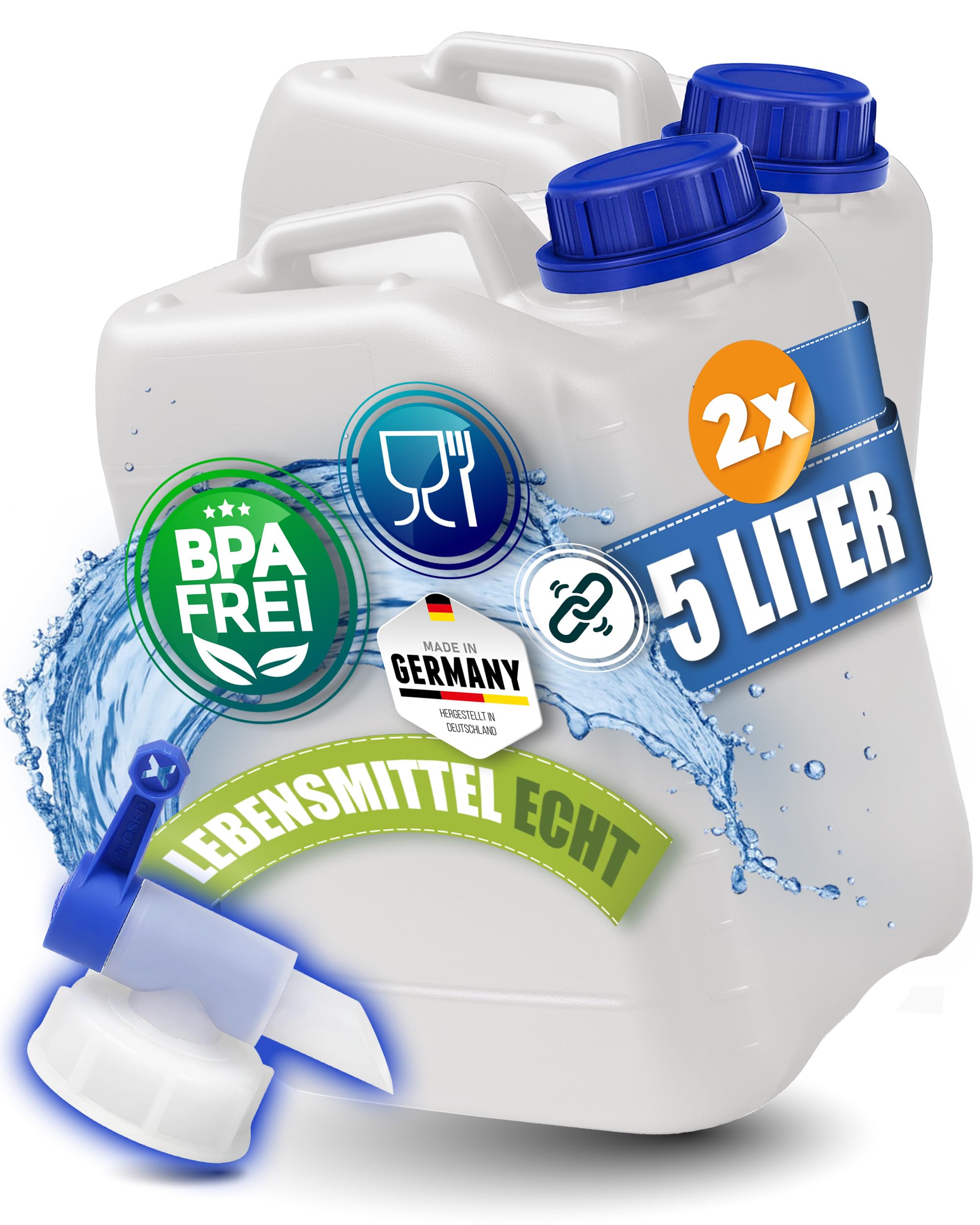 5L Wasserkanister, BPA frei, lebensmittelecht, Kanister Made in Germany | Kosmetex Wasser Kanister 5 Liter für Camping, Garten, Gewerbe & Haushalt, Robust, Geschmacksneutral für Wasser & Getränke