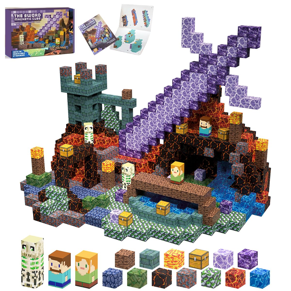 TUKIIE Magnetische Bausteine Sword Edition, 213 Stück Magnetische Blöcke Kinderspielzeug für 3 4 5 6 7 8 Jahre Geschenk Jungen Mädchen, Magnetic Building Blocks STEM Spielzeug für 3+ Kinder