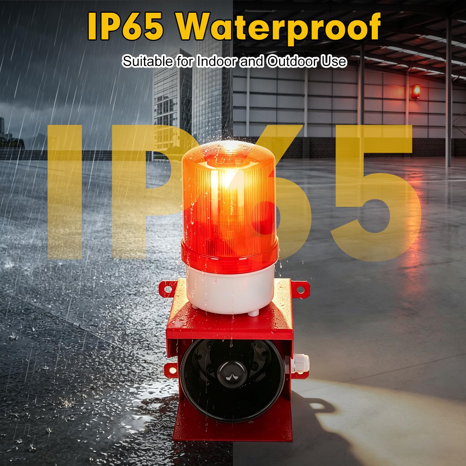 Sirena Industrial 115 dB con Luz LED Intermitente, Volumen Ajustable, IP65 Impermeable, Alarma Acústica y Visual AC 220V, Avisador de Seguridad, Luz de Advertencia LED, Enchufe UE