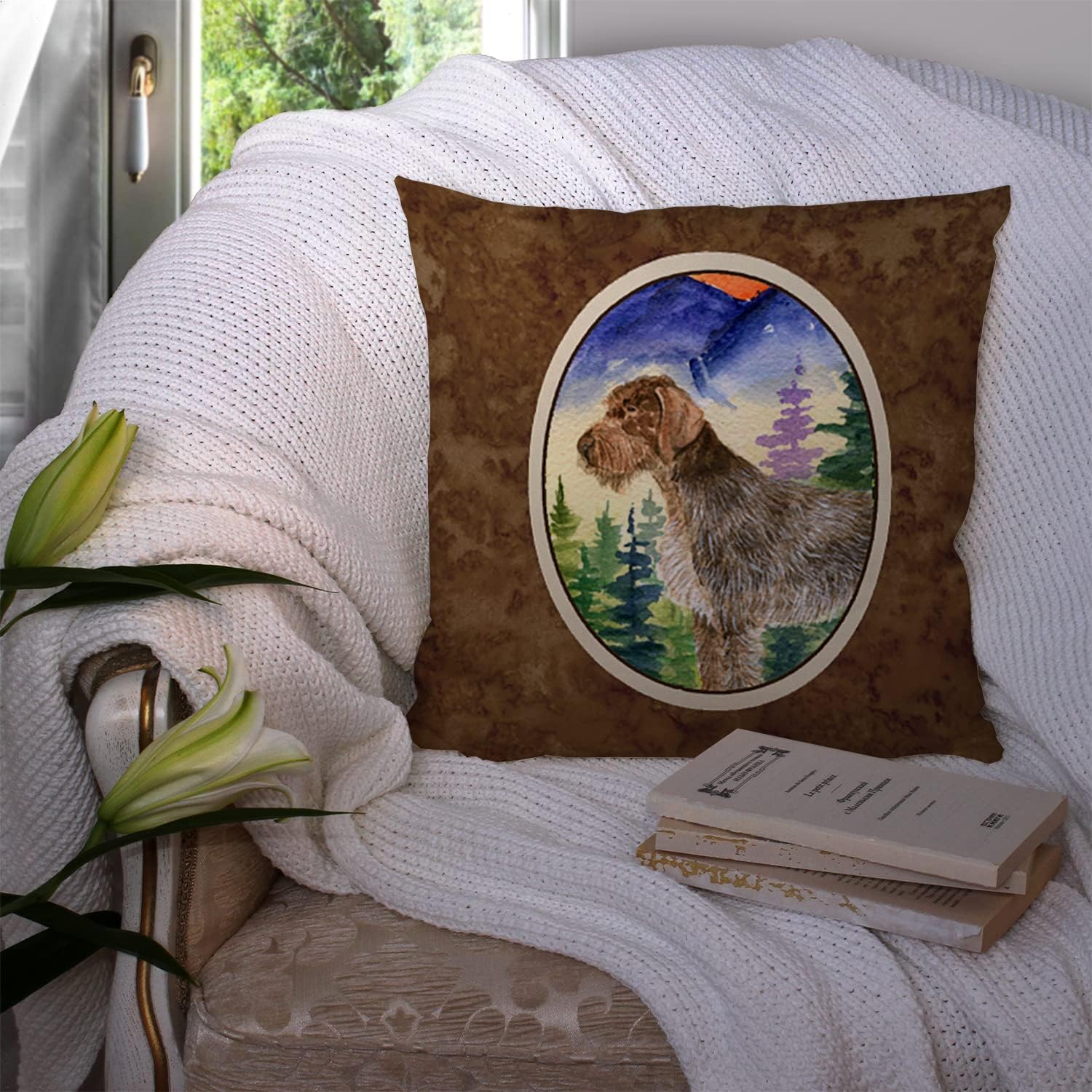 Caroline's Treasures SS8226PW1414 German Wirehaired Pointer Fabric Decorative Pillow Machine Washable, Indoor Outdoor Decorative Pillow for Couch, Bed or Patio, 14Hx14W