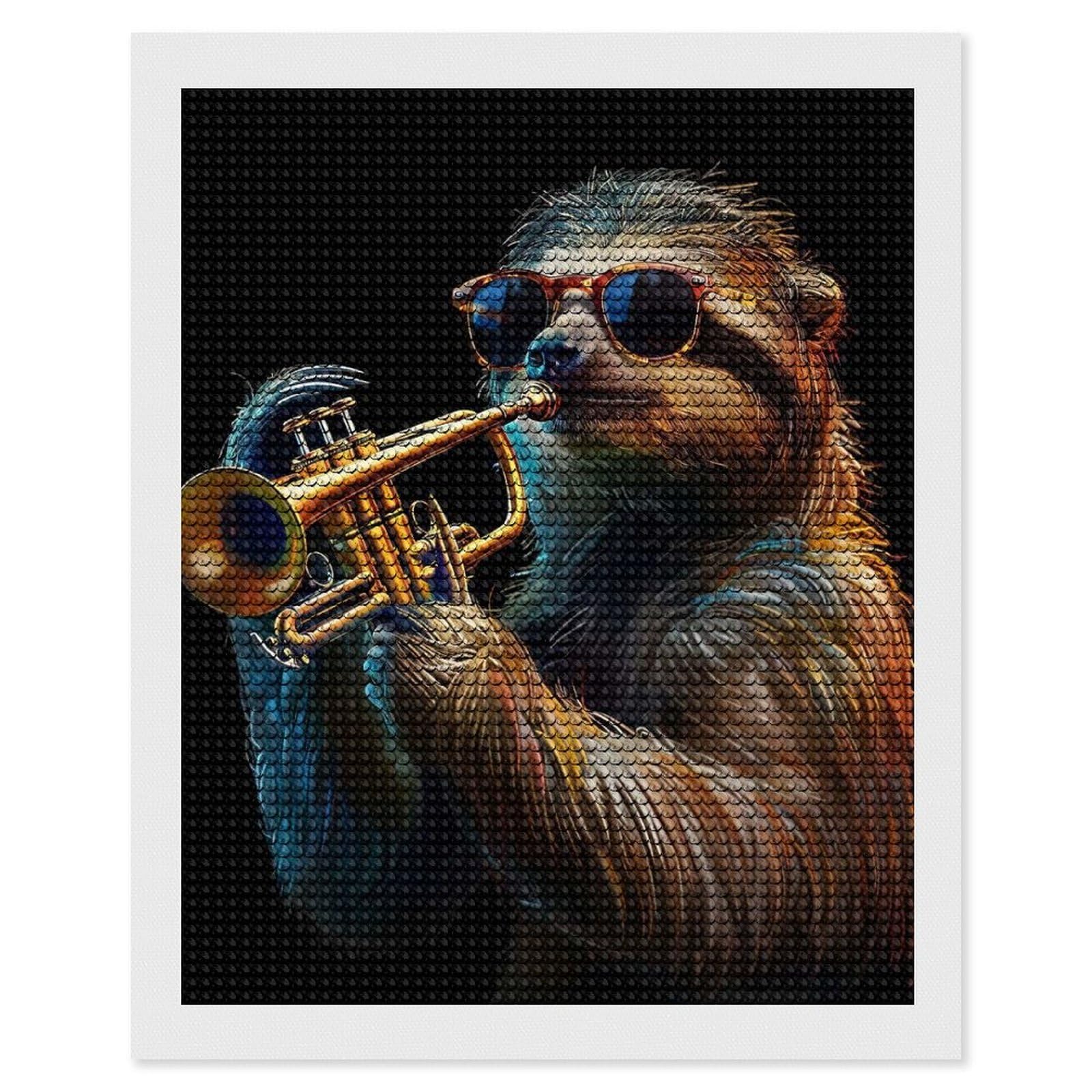 Junmoney Sloth Trumpet Diamond Painting Canvas Kit 16"x20", Round Gems, Living Room Decor, Seasonal Gift Choice, Modern Decor