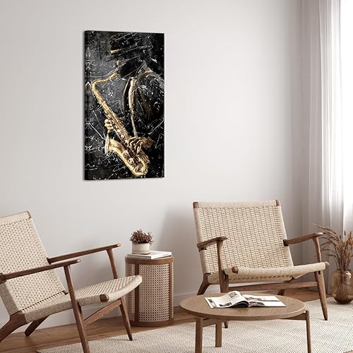 Miniatura 3 de NutArtPic Arte de pared de música de jazz negro, impresión artística de saxofón, instrumentos musicales, pintura, lienzo de música vintage para