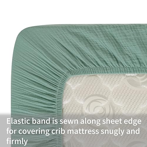 Miniatura 4 de Sábanas de muselina para cuna, suaves, transpirables, 100% algodón, sábanas bajeras estándar de 28 x 52 pulgadas, funda de colchón para cuna de