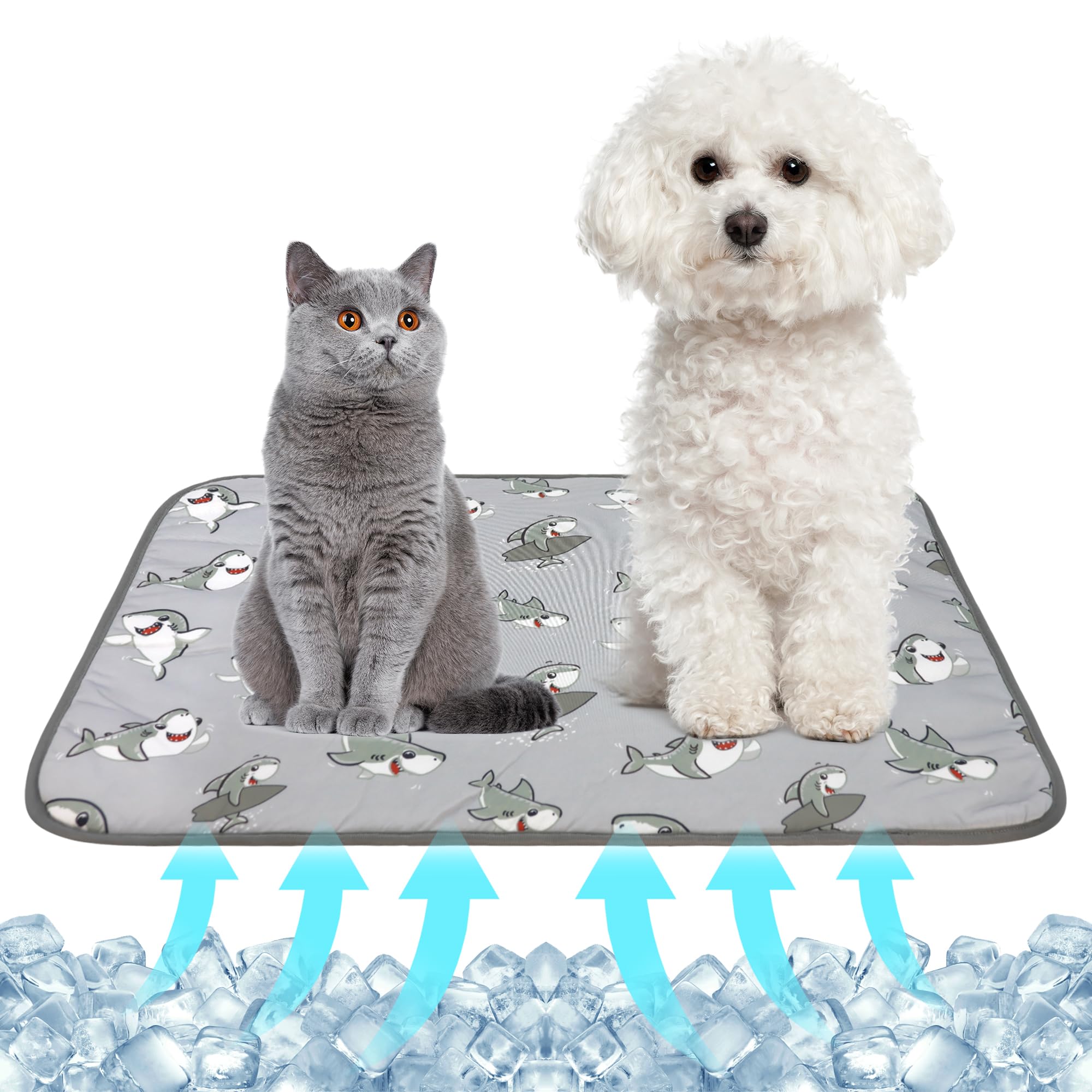 NACOCO Grey Shark Summer Cooling Mat for Pets Cats and Dogs (M)