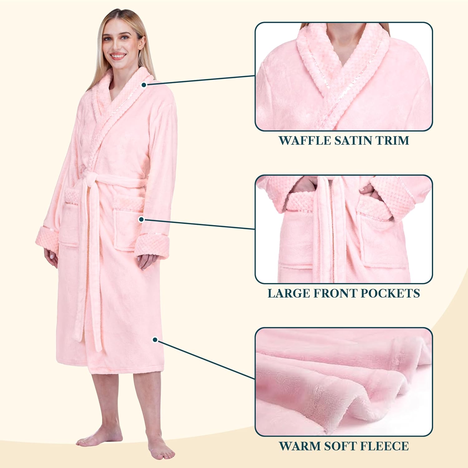 PAVILIA Soft Plush Women Fleece Robe, Cozy Warm Bathrobe, Fuzzy Female Long Spa Robe - Image 2