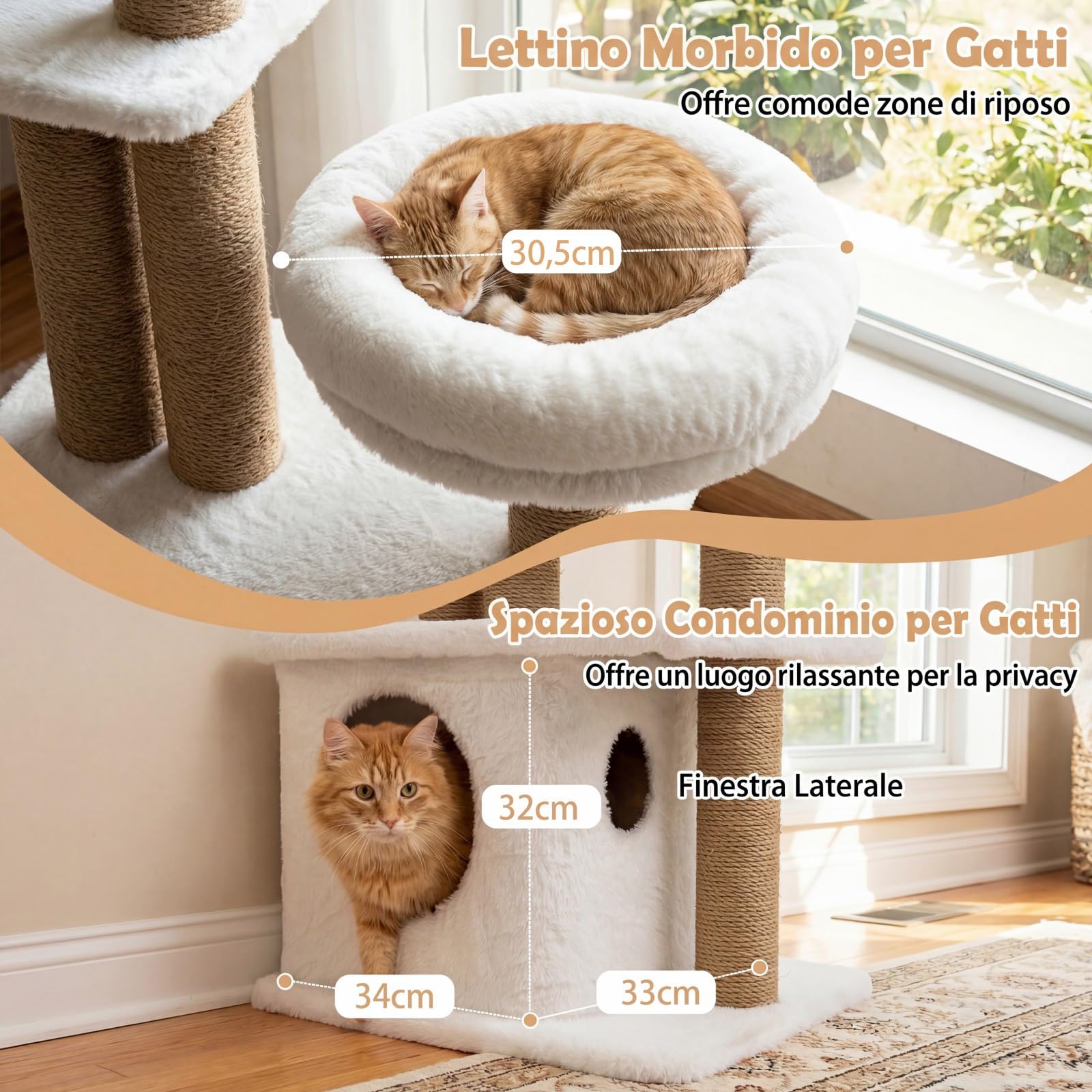 COSTWAY Albero per Gatti, Alberi Tiragraffi Alta 96 cm con Poggiolo Imbottito a Forma di Fiore, Condo Accogliente & Letto per Gatti, 2 Palline con Campanelli Appese & Posti per Graffiare (Bianco)
