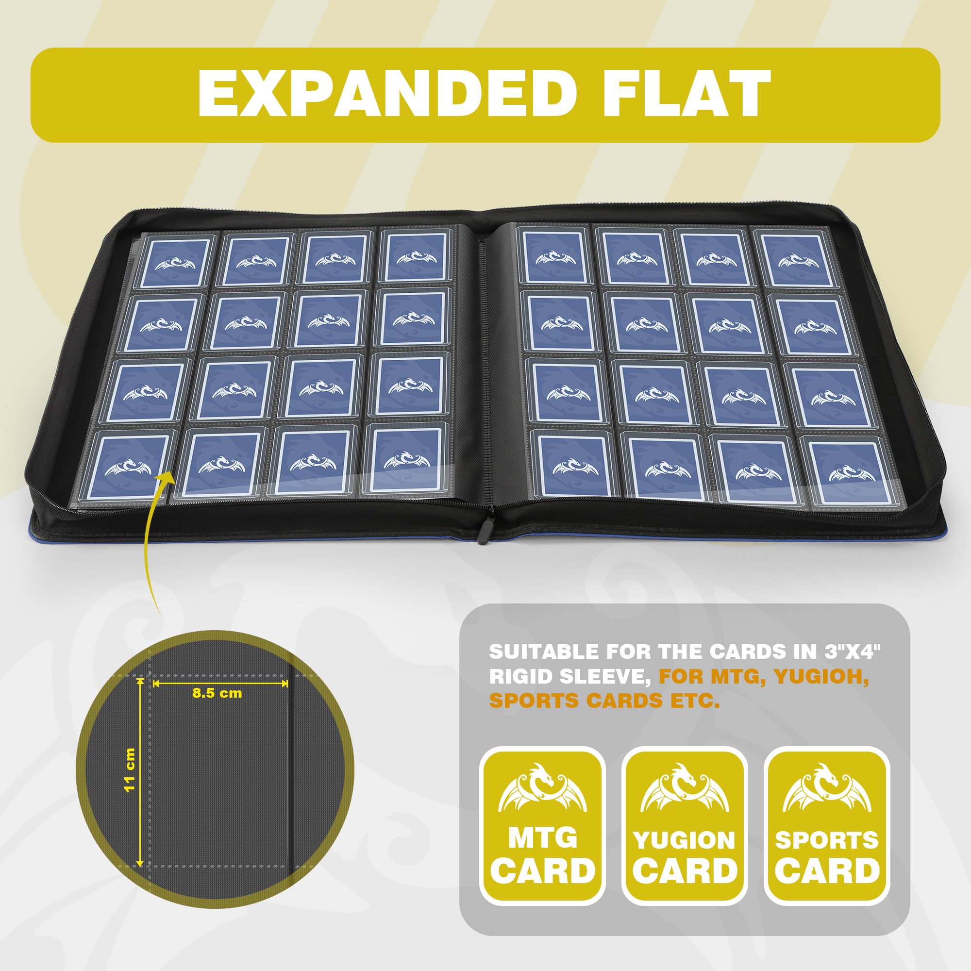TCGPRO 16 tasche Toploader, per carte da collezione da 640 3" x 4" con custodie, album Toploader 20 pagine double face, compatibile con Trading Card, carte sportive, ecc. Blu scuro