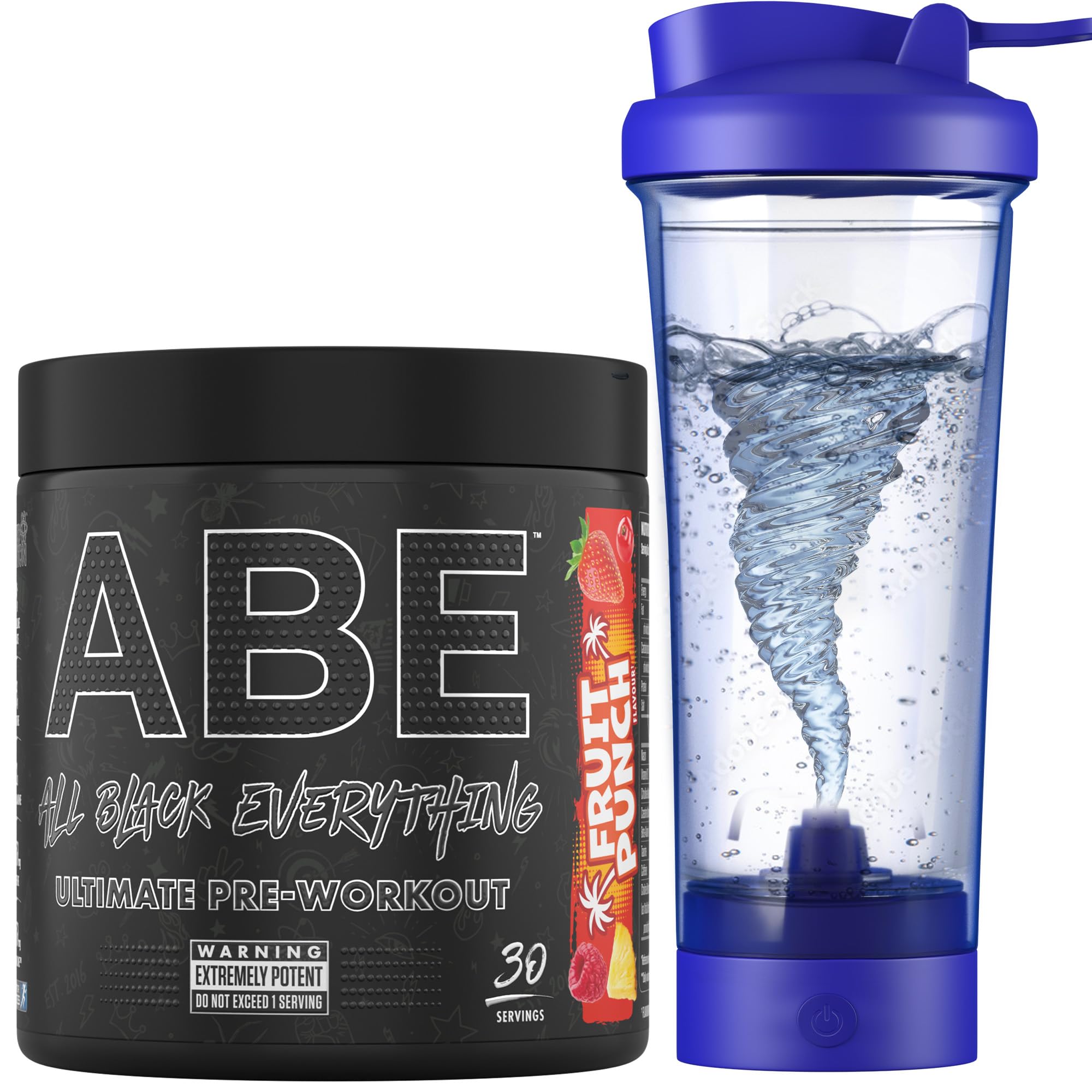 Applied Nutrition Bundle ABE Pre Workout 375g + Electric Shaker | All Black Everything Pre Workout Powder, Energy Drink, Physical Performance, Creatine, Beta Alanine, Caffeine (Fruit Punch)