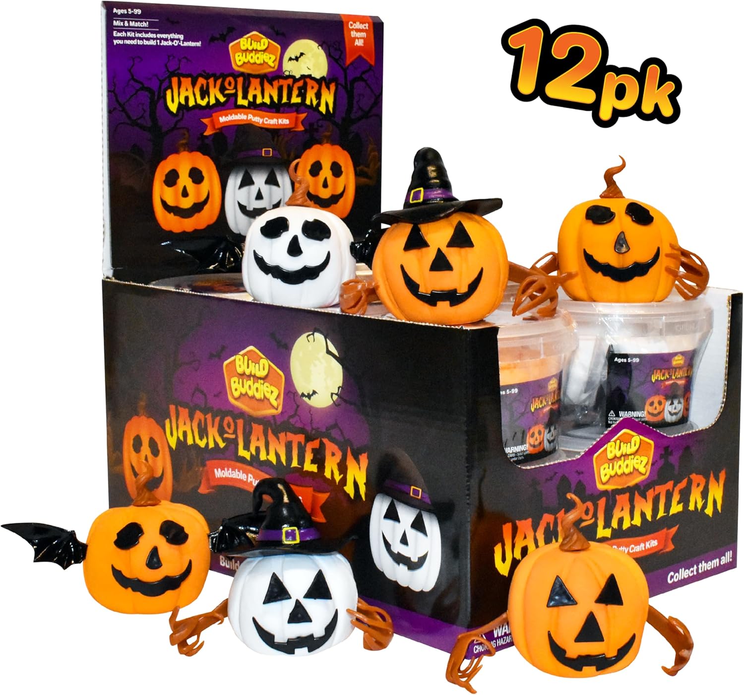 DIY Jack-O-Lantern Craft Kit – 12 Party Pack| Build, Decorate & Display | Art & Crafts Activity for Kids Ages 5+ for Halloween & Fall | Great for Birthday Parties, Trick or Treating