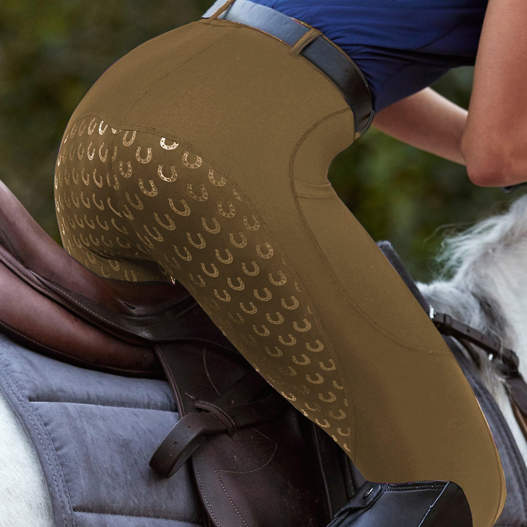 FitsT4 Leggings da Equitazione da Donna, in Silicone, con Tasca per Cellulare e Passanti per Cintura