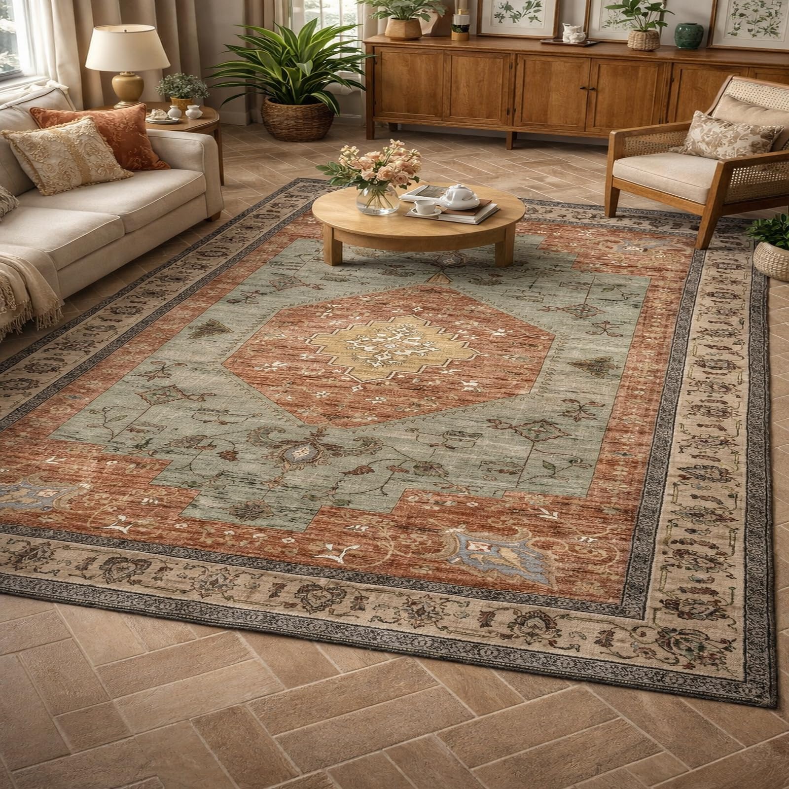 Grand tapis de salon lavable 200x280 cm à fond antidérapant durable