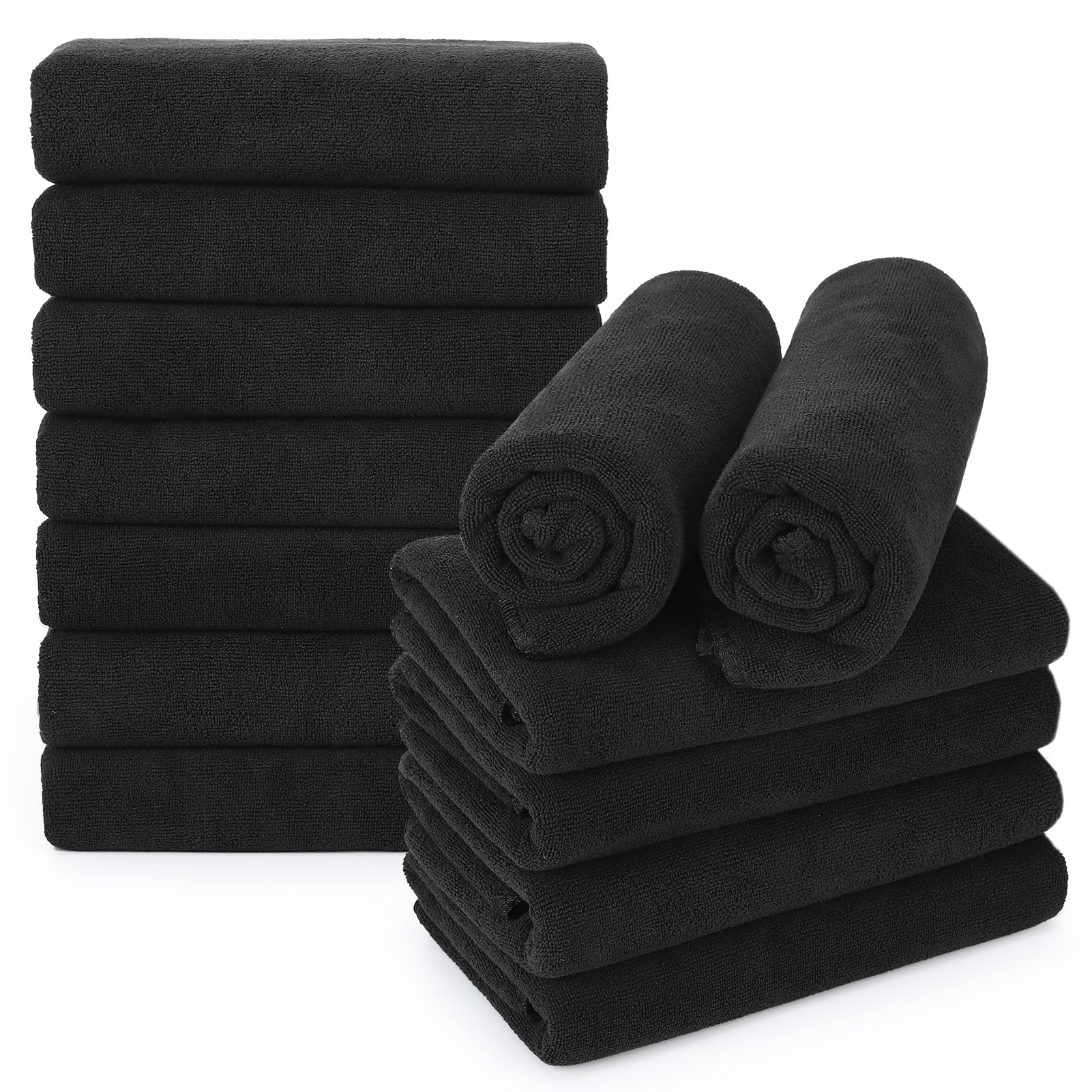 saerryor 10 asciugamani da salone in microfibra, ad asciugatura rapida, senza pelucchi, per salone di bellezza, palestra, bagno, spa e cura dei capelli, 35 x 75 cm, colore: nero