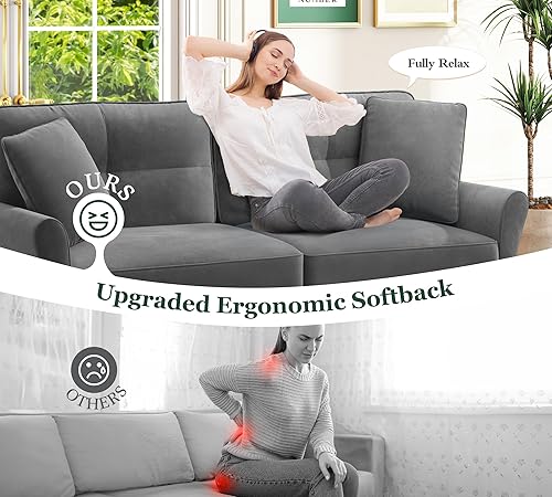 Miniatura 5 de Sofá biplaza de 69 pulgadas, sofás pequeños de terciopelo para espacios pequeños, sofás de dos plazas con 2 almohadas, sofás de dos plazas de