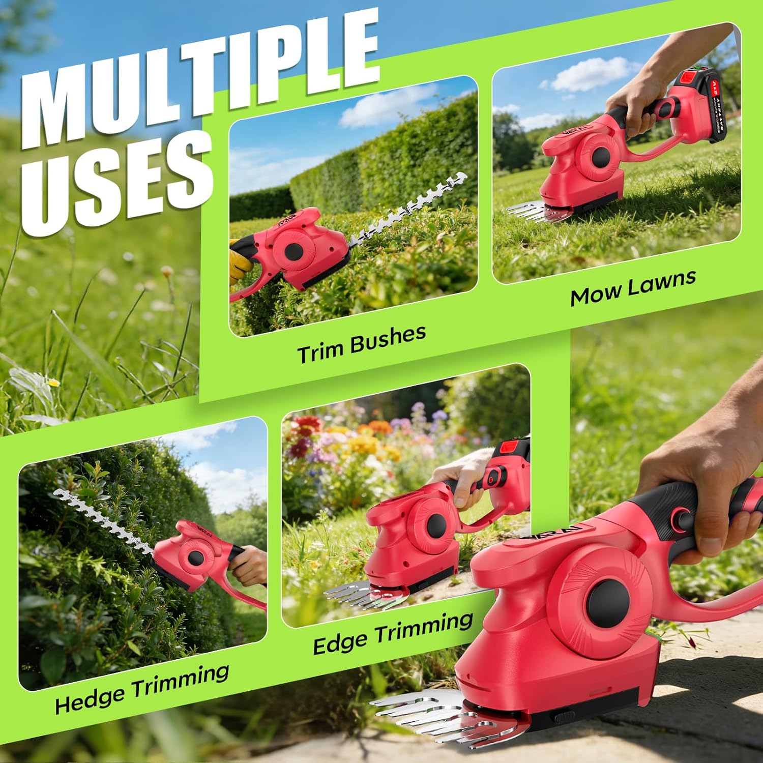 2-in-1 600W Cordless Hedge Trimmer, 21V Battery Operated Trimmer for Bush & Grass, Lightweight Garden Trimmer for Home Use