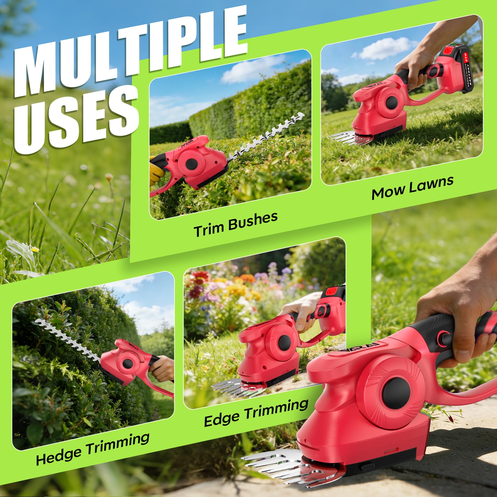 Supleap 2-in-1 600W 21V Cordless Hedge Trimmer, Red view 7