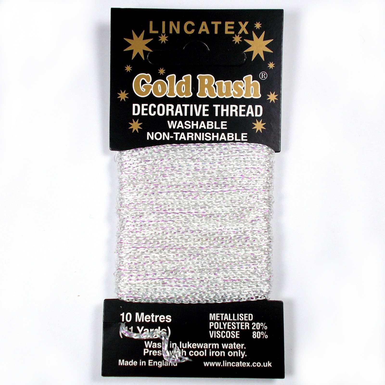 Gold Rush Metallic Decorative Glitter Embroidery Thread - 10 Metre Card (White)