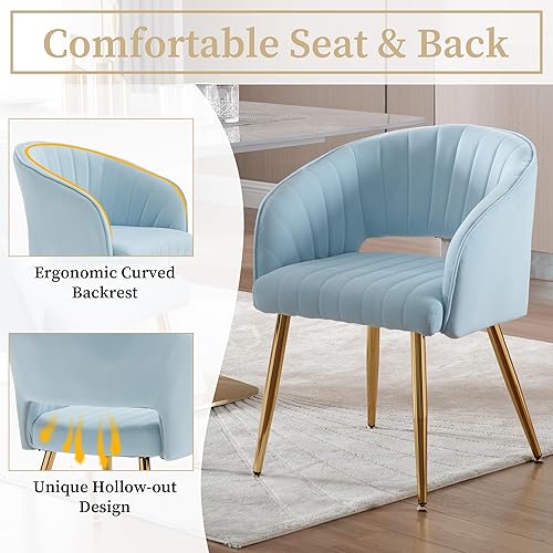 Miniatura 4 de Westice Juego de 1 silla de escritorio de terciopelo para oficina en casa, sillas modernas copetudas con patas de metal dorado, sillón tapizado para