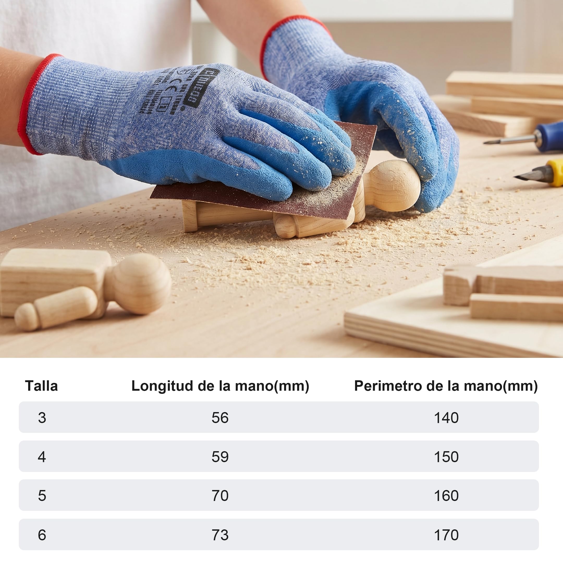 Pack 120 Guantes de Trabajo Para Niños, Antideslizantes, Transpirables, Poliéster con Látex Natural, Agarre Seguro, Protección Manos, Jardín, Playa, Bricolaje, Color Azul, Talla 4, 3XS