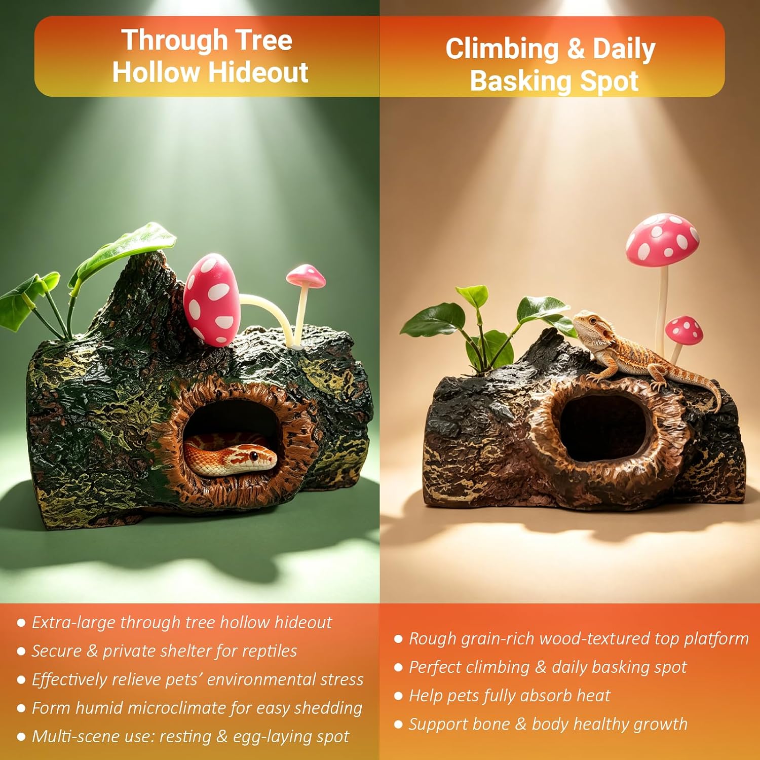 Bearded Dragon Tank Accessories, Bearded Dragon Hide Cave with Basking Platform, Simulated Rock Tree Stump Terrarium Decoration, Suitable for Lizards, Snakes and Turtles image 5