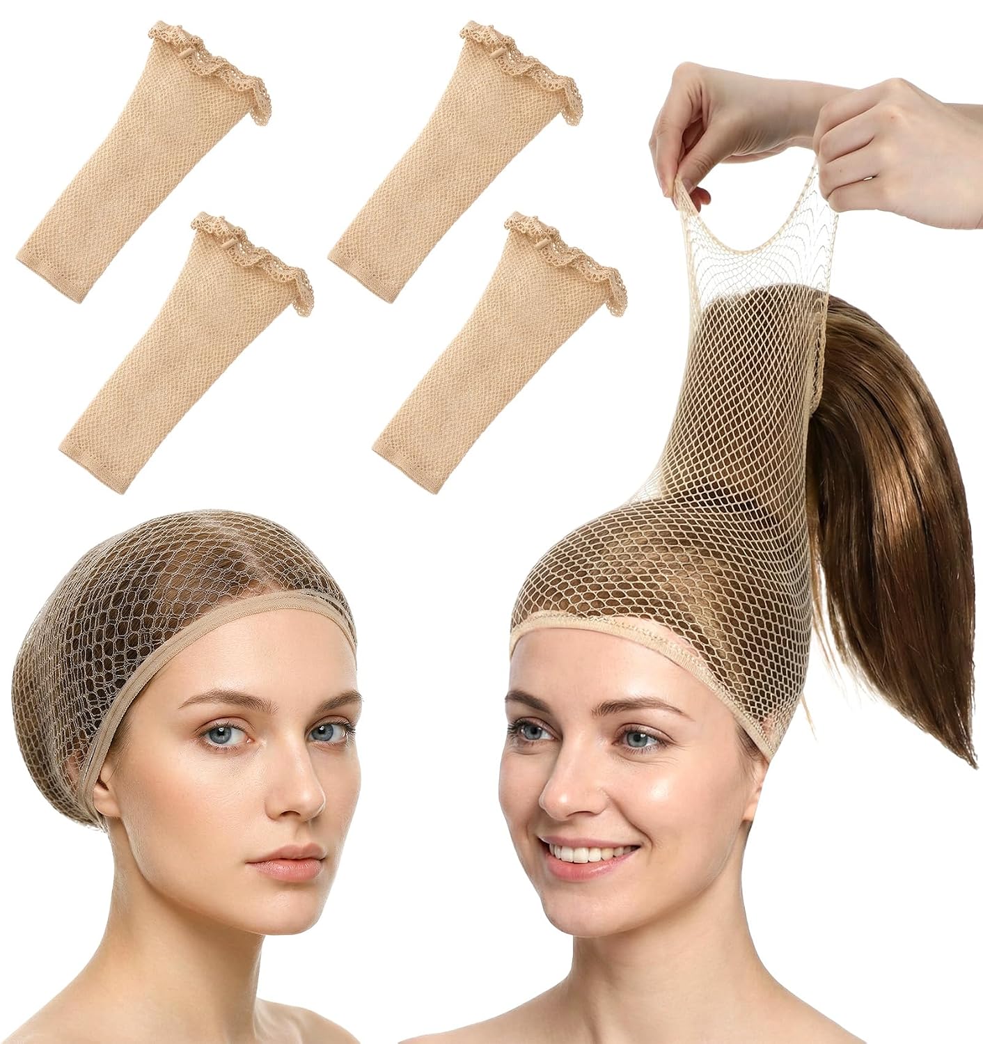4 Pcs Wig Cap for Long Hair, Weave Cap for Women Non Slip Halloween Rave Party Cosplay
