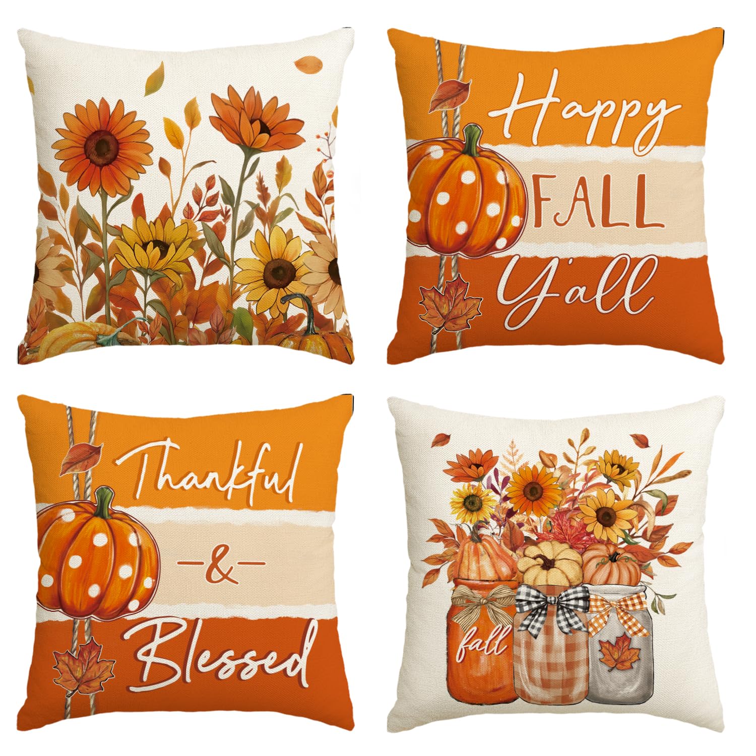 Housse de coussin automne pour raviver un vieux canapé lot de 4 motif citrouille