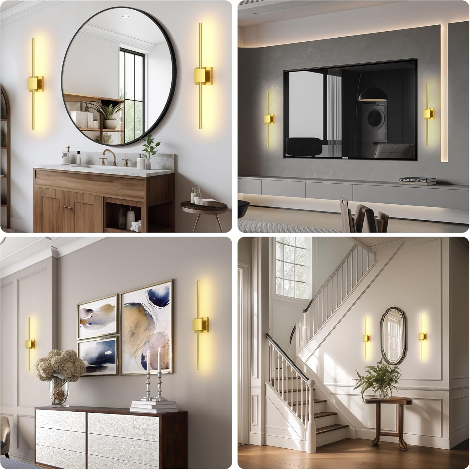 Torchlet Battery Operated Wall Sconces Set of 2 with Remote Control,DIY Independent Rotation Picture Lights,3000K-6000K Dimmable LED Rechargeable Wall Lights for Living Room Bedroom, 28.3'' Gold