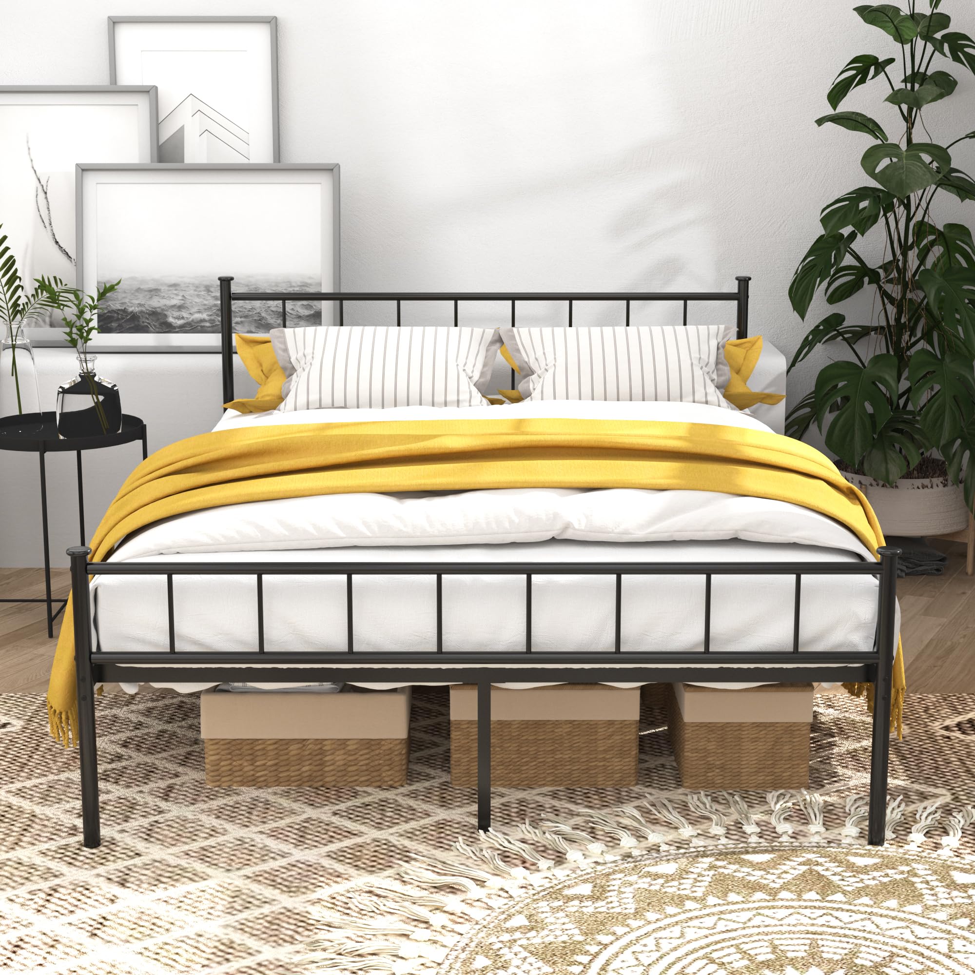 5ft Metal Bed Frame with Victorian Vintage Style, Wrought Iron Headboard & Footboard, Heavy-Duty Steel Slats