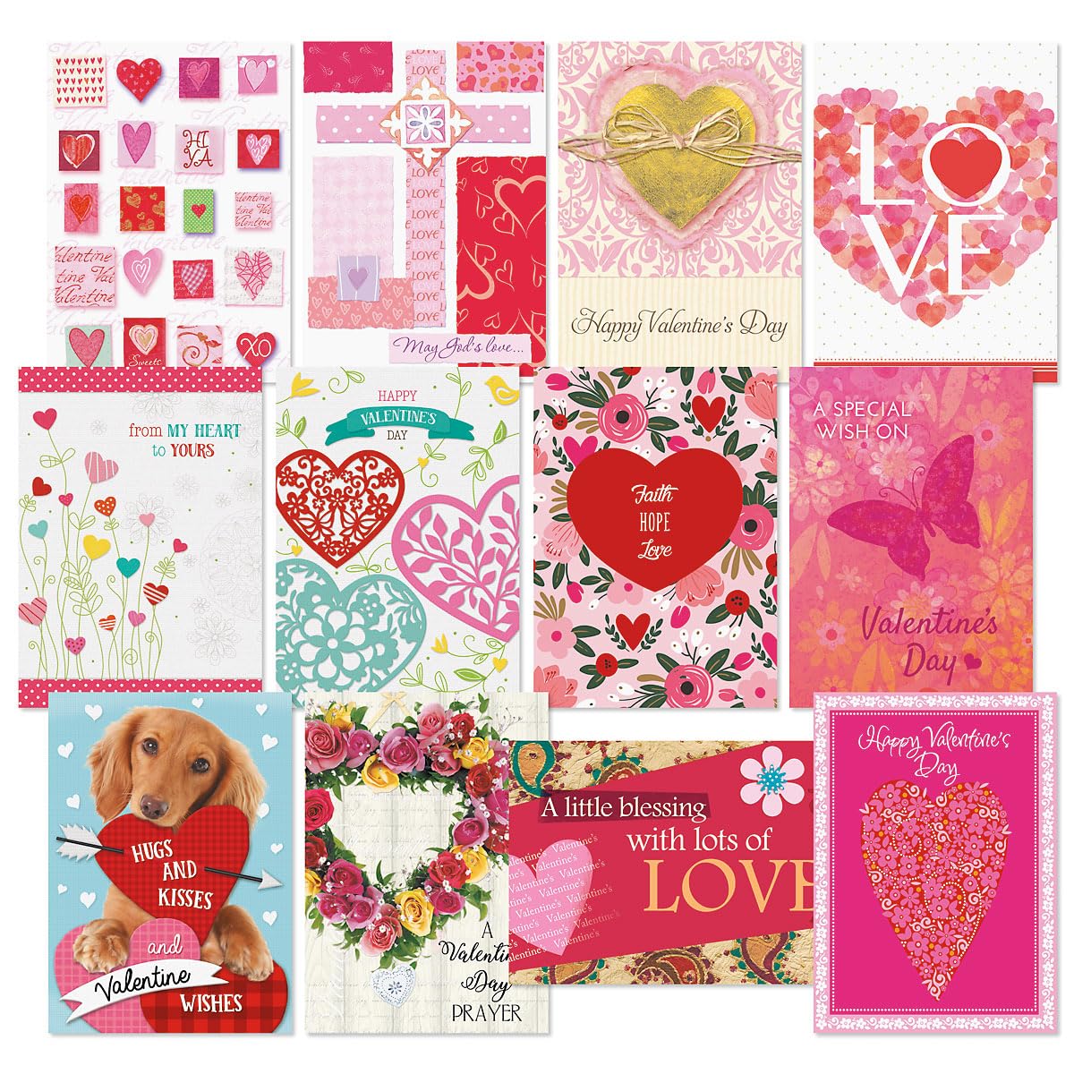 Current Faith Valentines Cards - 12 Card Variety Pack With White Envelopes, 12 Valentine's Day Greeting Card Designs, Large 5" x 7" Cards with