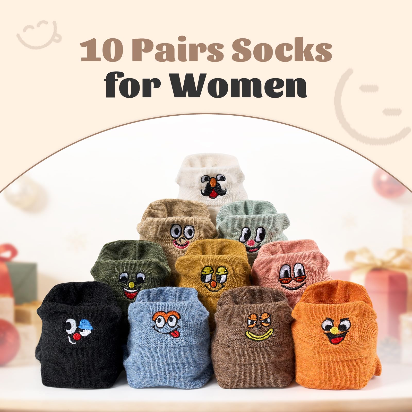Calcetines Tobilleros Divertidos para Mujer 10 Pares, Calcetines Cortos Deporte de Algodón Transpirables y Coloridos con Motivos Bordados 39-42 35-38, Ideas de Regalo para Mujer Mamá Amiga — view 4