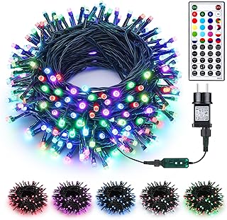 Joomer Luces de Navidad Exterior Con Enchufe, 20m 200 LED RGB Para Árbol, Decoración Interior y Exterior - Mando a Distancia, Temporizador, Impermeable Para Casa, Bodas, Fiestas