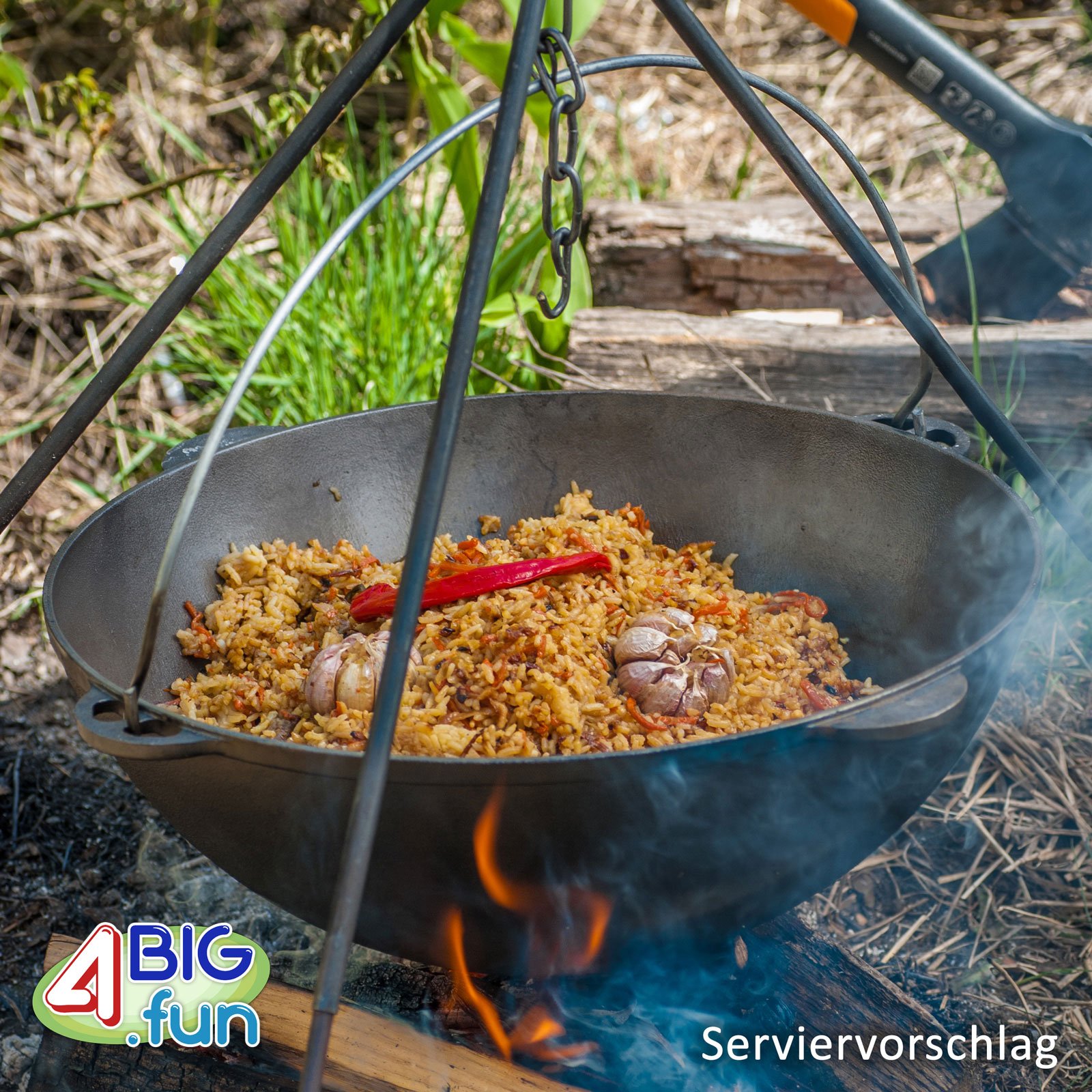 Schwenktopf 8L Camping Kazan aus Gusseisen Kasan Bräter Campingtopf Cast Iron Kessel Asia WOK Gulaschkessel