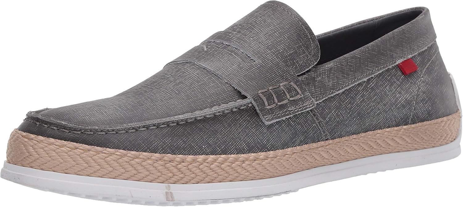 Marc Joseph New York Men's Leather Luxury Deck Shoe Penny Rope Detail Boat, Jeans Grey, 8.5 M US