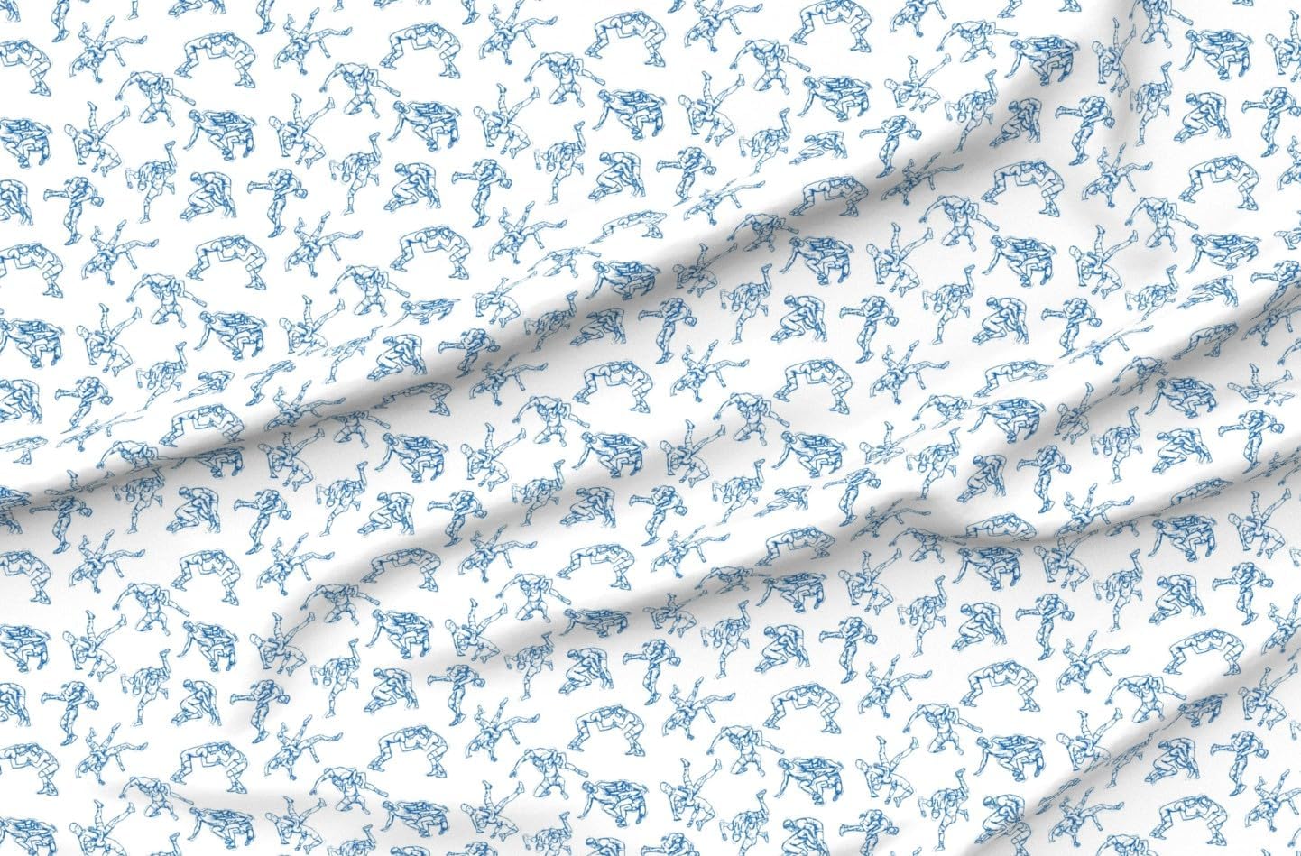 Spoonflower Fabric - Blue Wrestler Sports Wrestling Modern Sketch Team Fighting School Printed on Petal Cotton Fabric Fat Quarter - Sewing Quilting Apparel Crafts Decor