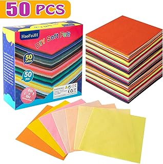 50Pcs Felt Sheets,8 * 8inch Craft Felt Squares 50 Assorted Colors Felt Papers for Craft1.3mm Soft Felt Felt Pack DIY Craft Sewing Non-Woven Felt Fabric for Kids, School Supplies