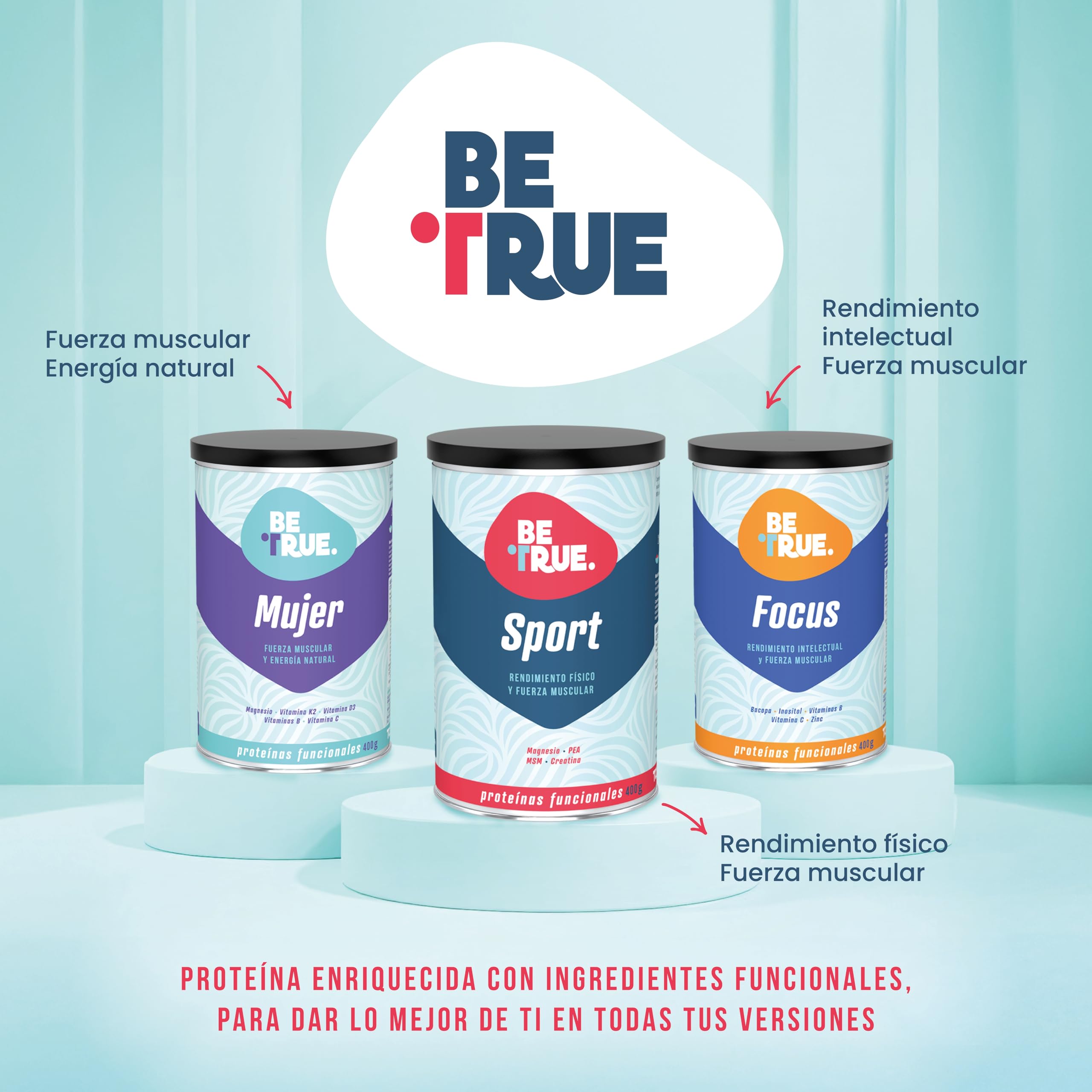 BETRUE SPORT Proteína Vegana | Con Creatina, Magnesio Bisglicinato, PEA, MSM y Bromelaína | Rendimiento físico y Recuperador Muscular | Sin Lactosa, Sin Azúcar, Vegana | 400 g