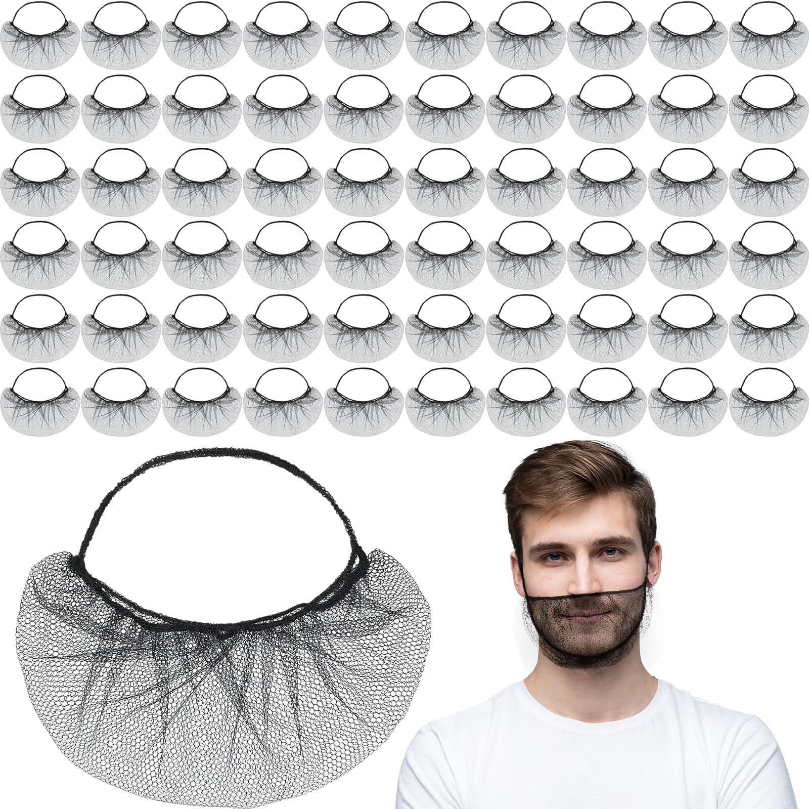 1000 Pcs Disposable Honeycomb Nylon Beard Nets 18" Black Protective Beard Covers Breathable Guards for Men Food Service Cooking Kitchen Cleaning