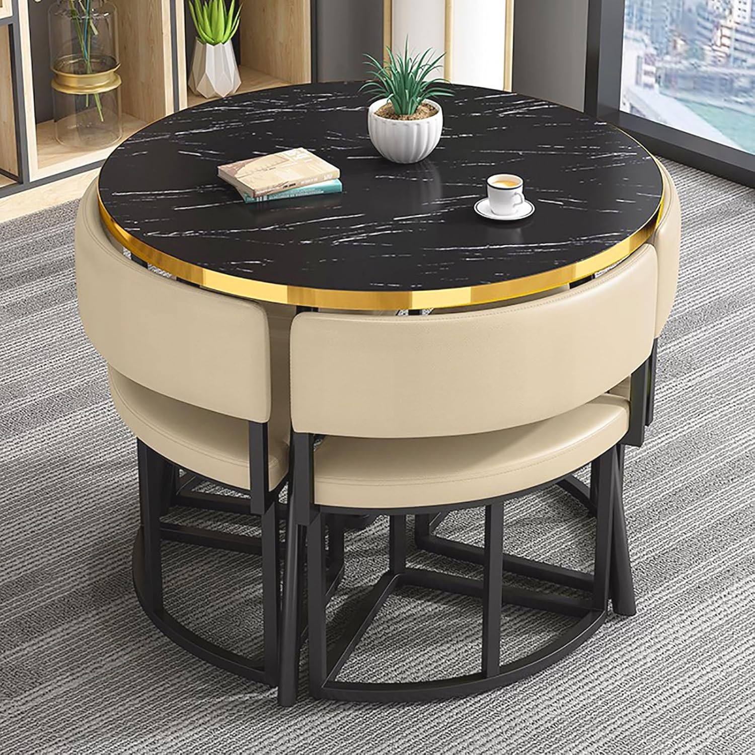 Modern Office Reception Conference Room Coffee Table Set with Dining Table and Chair Round ion Table for Small Apartment Balcony or Kitchen Rest Area,Orange-One Size