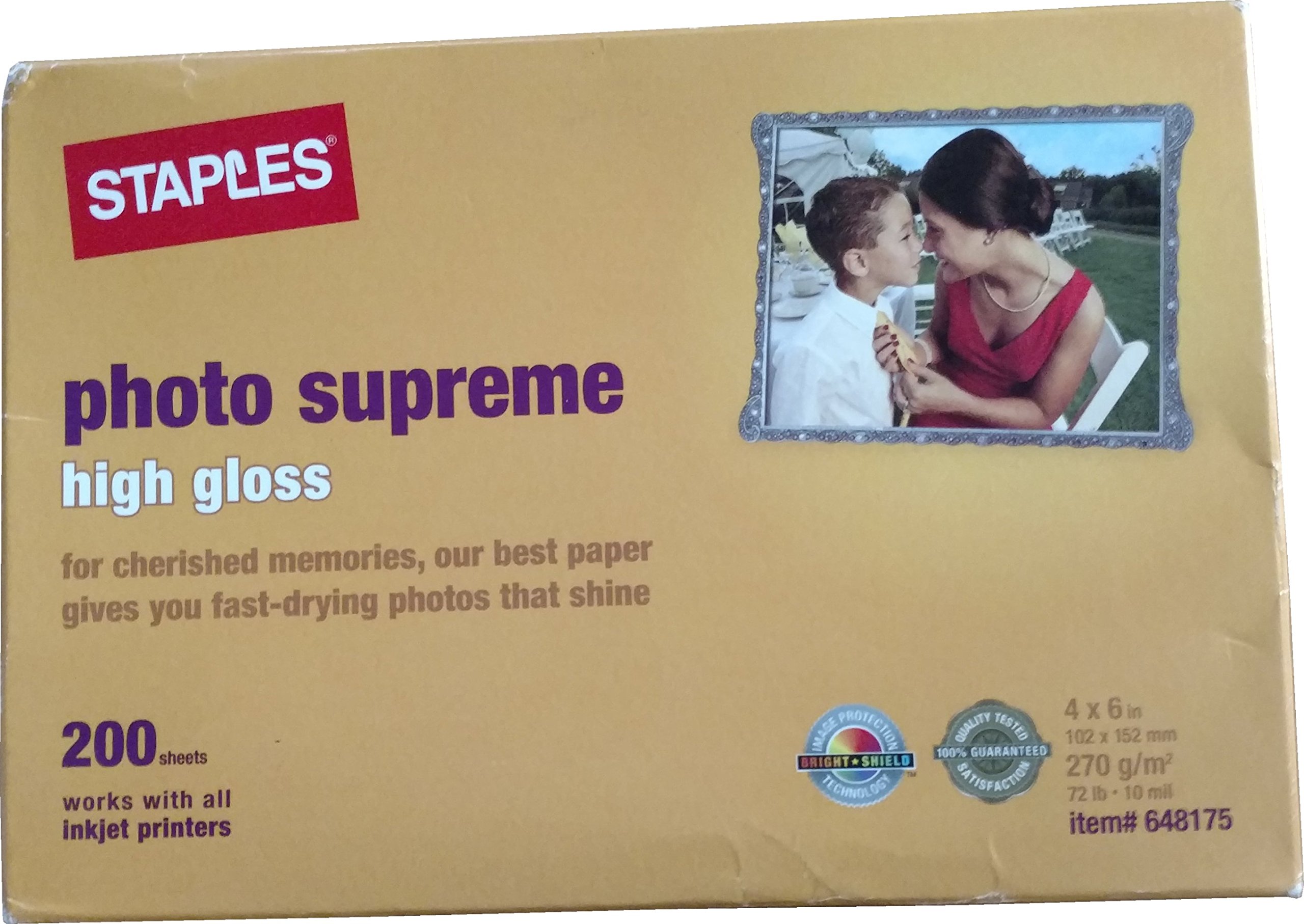 Staples Photo Supreme High Gloss Paper, 4 x 6 in, 200