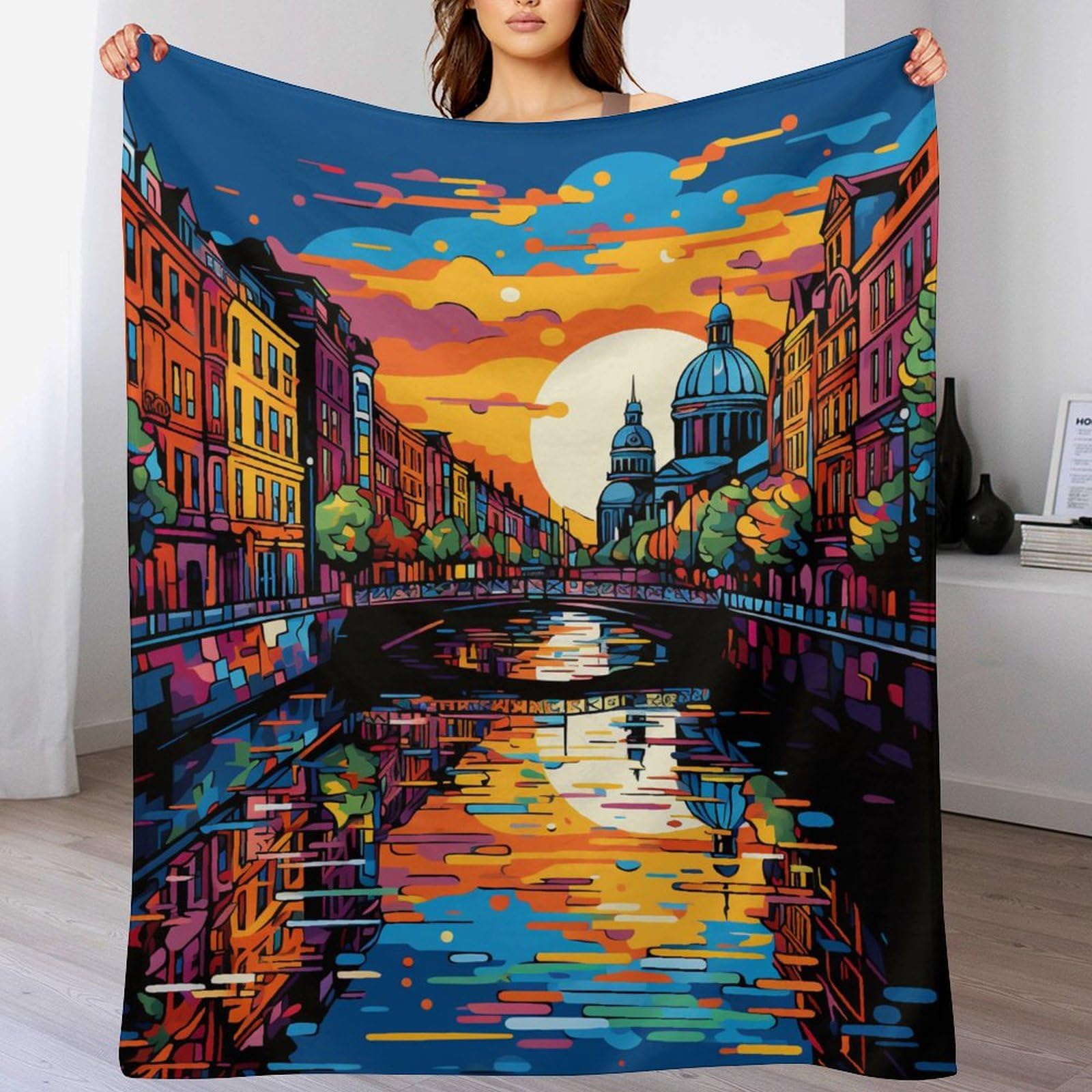 Couverture impression numérique architecture urbaine, plaid flannel premium doux 150x200cm