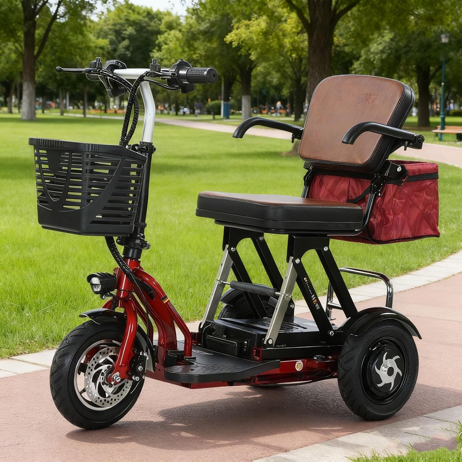 Triciclo Adulti Leggeri Pieghevole 3 Ruote Scooter Portatile Compatto Collassabile con Caricabatterie per Anziani e Disabili
