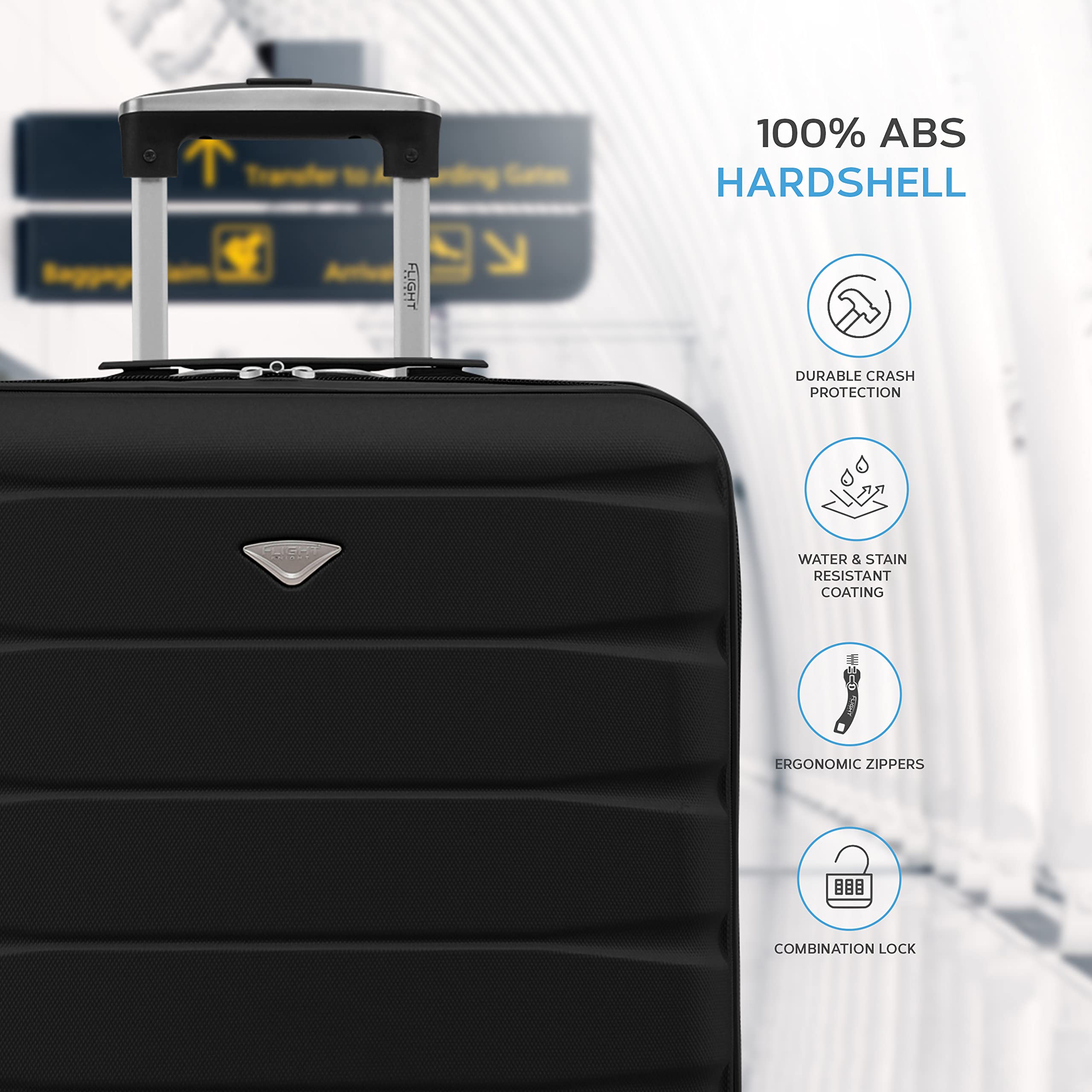 Flight Knight Set of 2 Lightweight 4 Wheel ABS Hard Case Suitcases Cabin Carry On Hand Luggage Approved for Airlines Including British Airways & Maximum Size for easyJet Large Cabin Bag 56x45x25cm