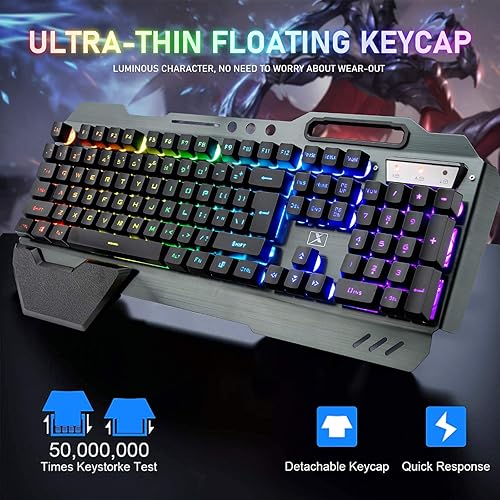 Miniatura 2 de Teclado y mouse inalámbricos para juegos con LED arcoíris 16RGB retroiluminado, batería recargable de 4800 mAh, panel de metal, sensación ergonómica
