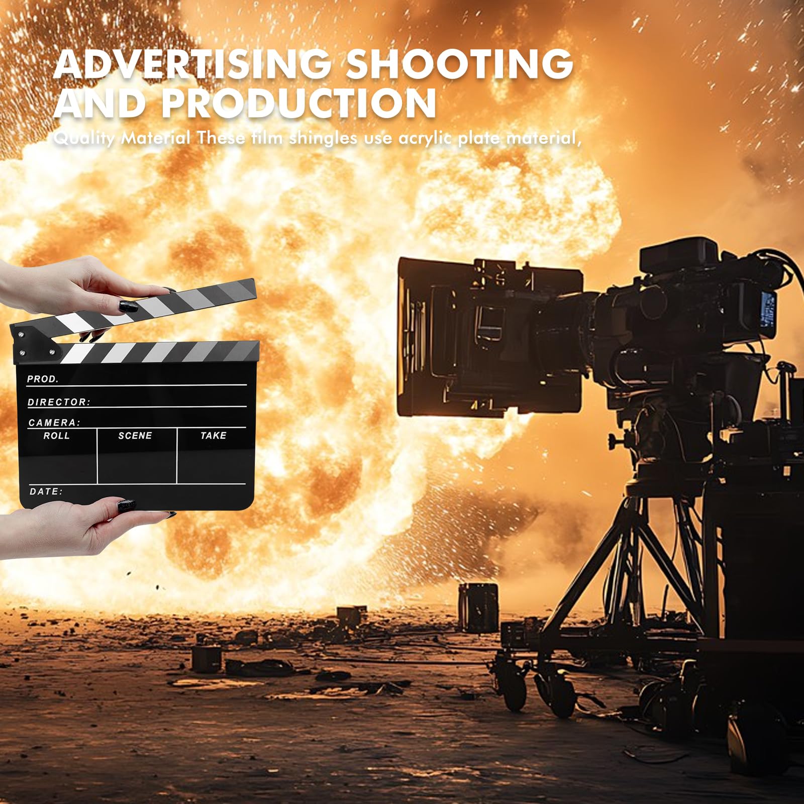 Filmregisseur Plaque de bardeaux : plastique acrylique Clapet de réalisateur avec gomme magnétique et stylos, Clapet acrylique facile à nettoyer pour les séries TV de films publicitaires (30 x