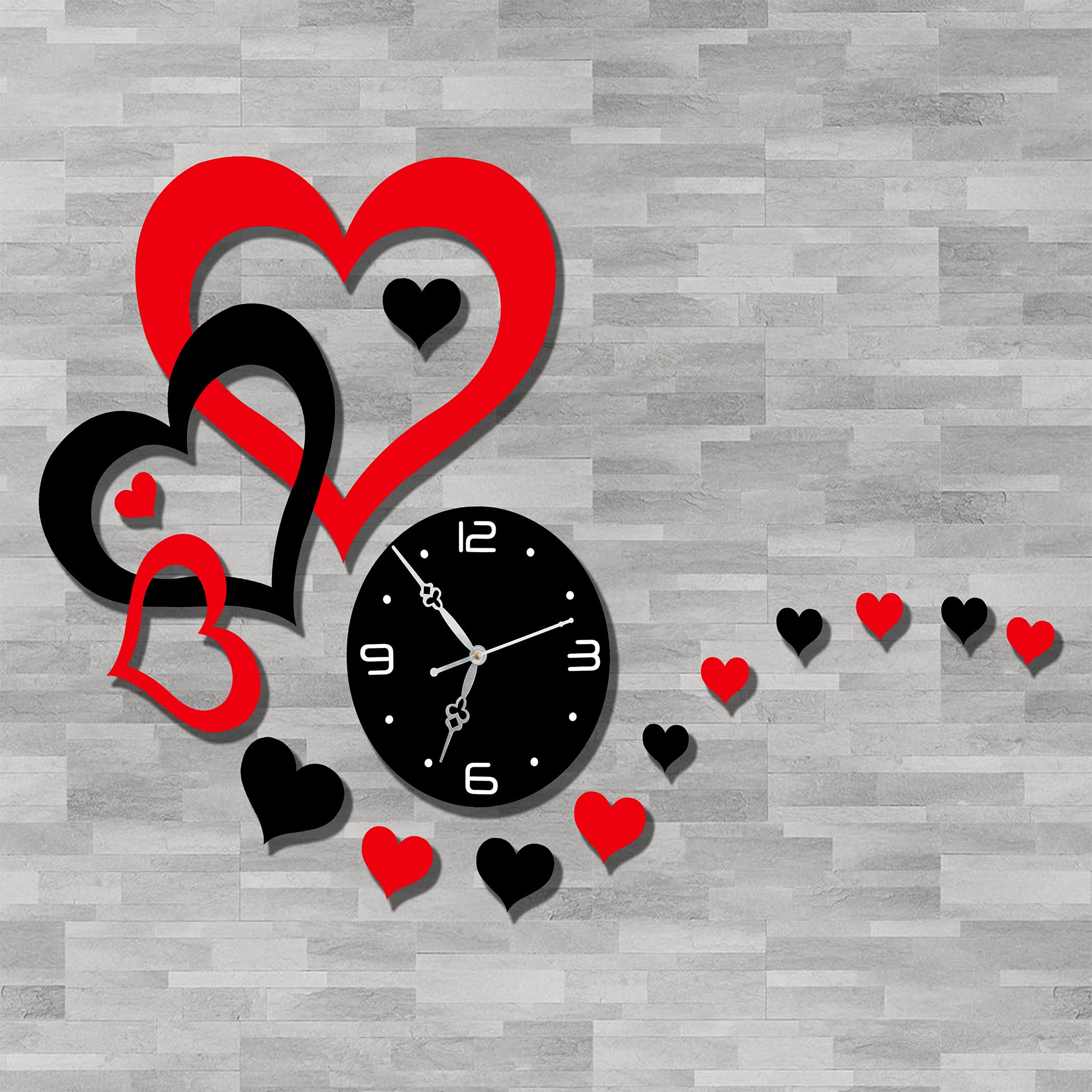 e-india_fashion plastic Heart Round Shape Black Red Wall Clock (24"X36")