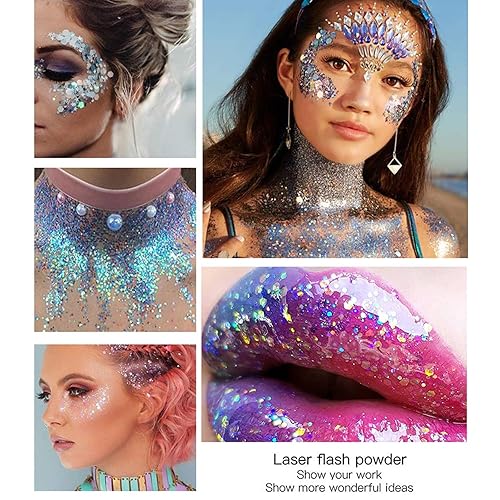 Miniatura 7 de DAGEDA Gel de purpurina corporal, lentejuelas de gel corporal con purpurina para la cara, sombra de ojos líquida, purpurina gruesa para cara,