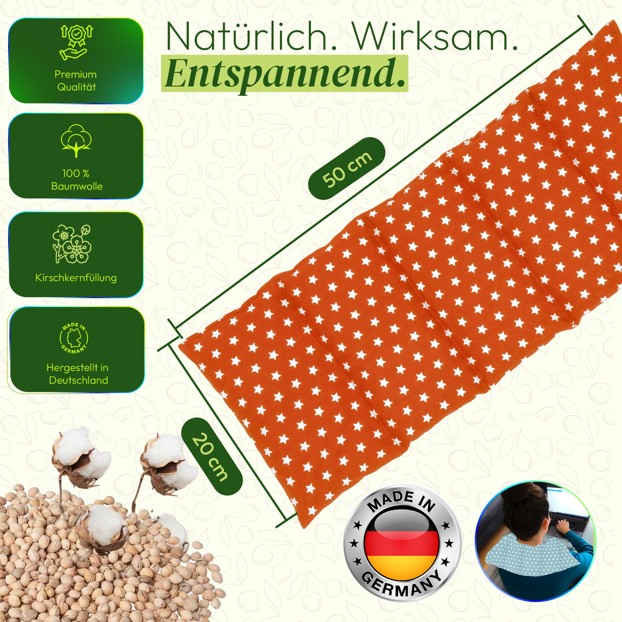 Image secondaire de Grand oreiller en noyaux de cerises – Coussin chauffant pour micro-ondes (coussin chauffant) – Long oreiller de relaxation – Pie