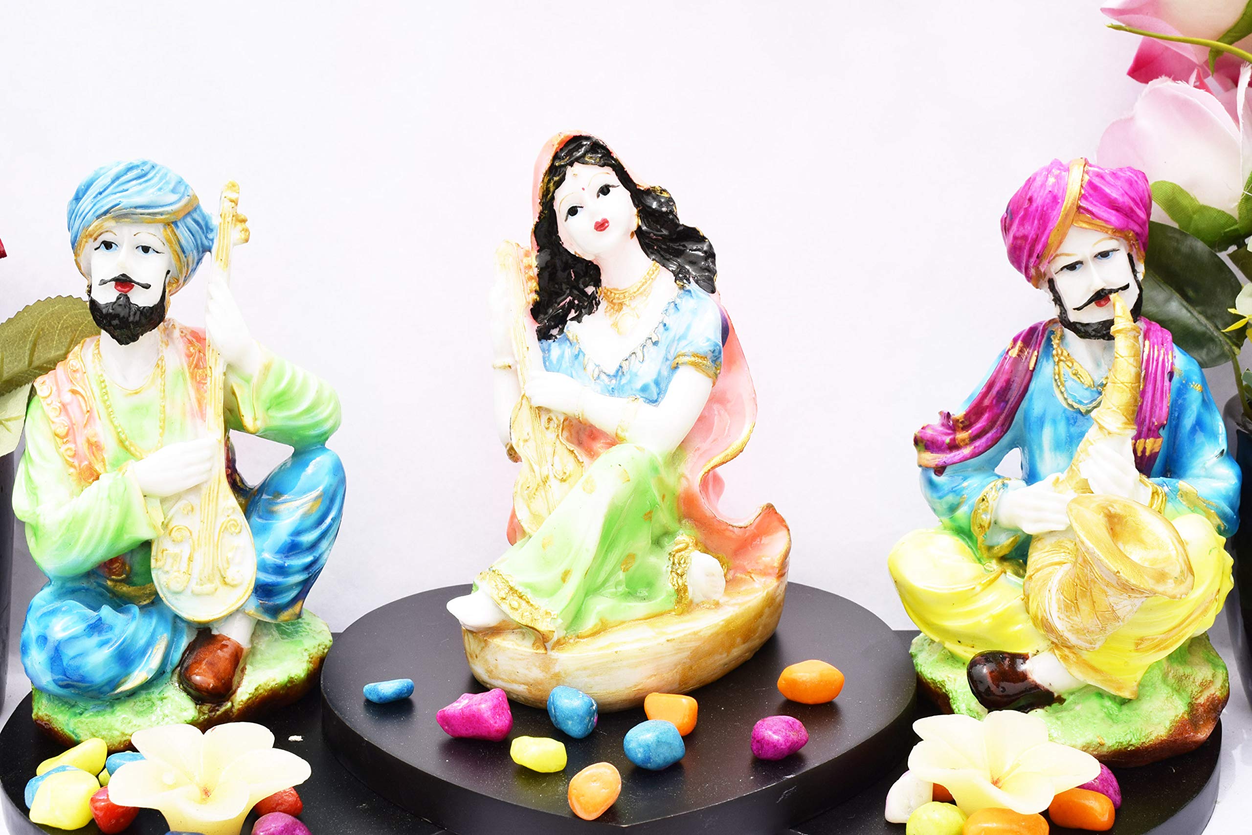 GW Creations Marble Rajasthani Musician Idols Showpiece/Best for Home Decor/Great Gifting Option (12cm*19cm) Online_898